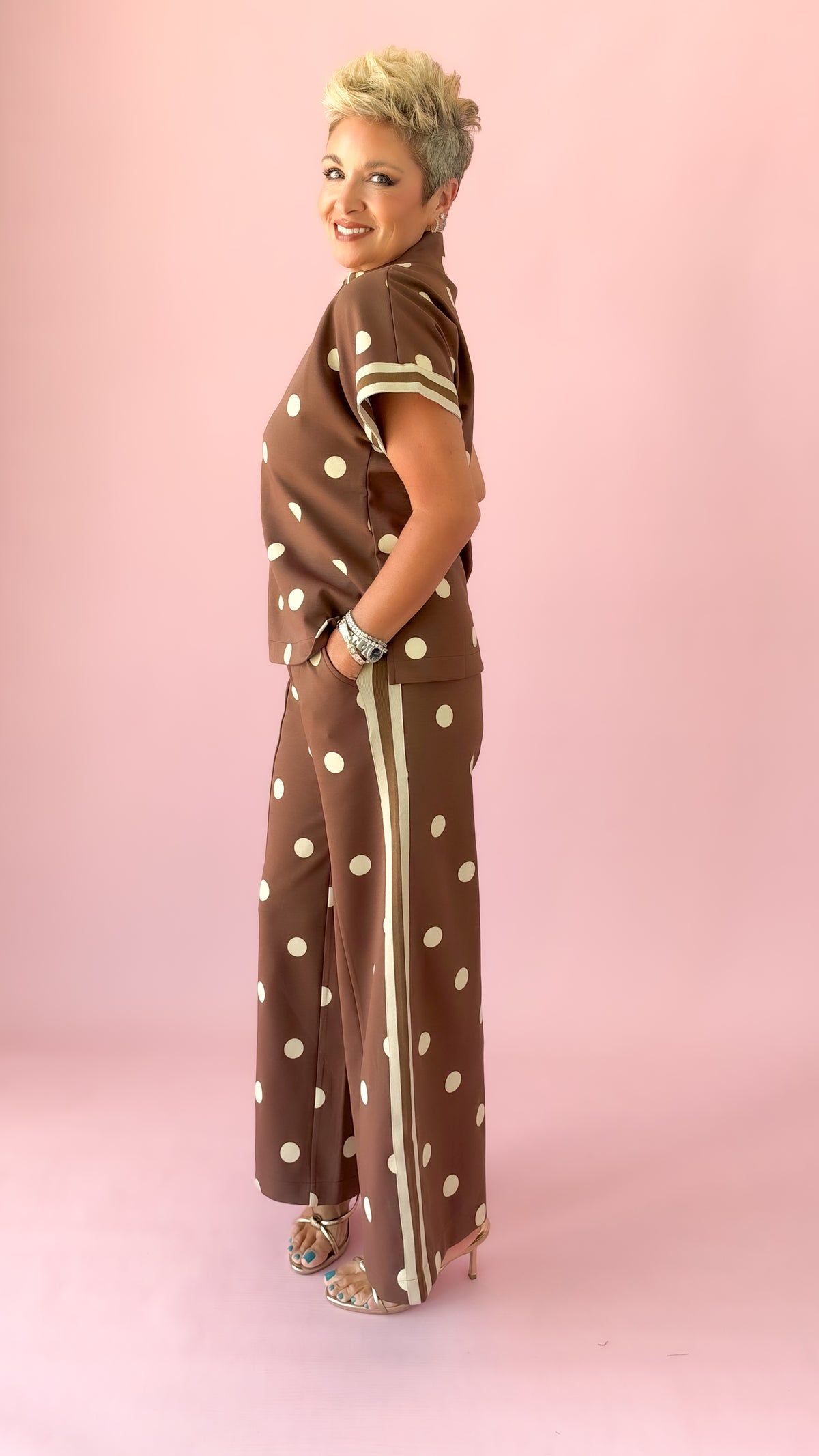 Jenny Striped Dot Pants/Brown
