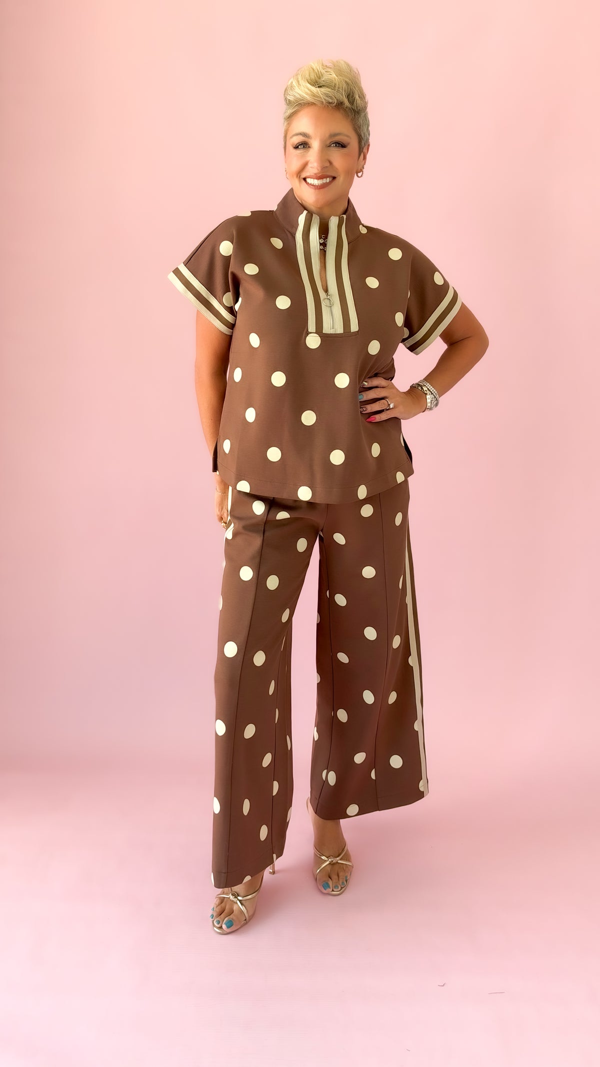 Jenny Striped Dot Top/Brown