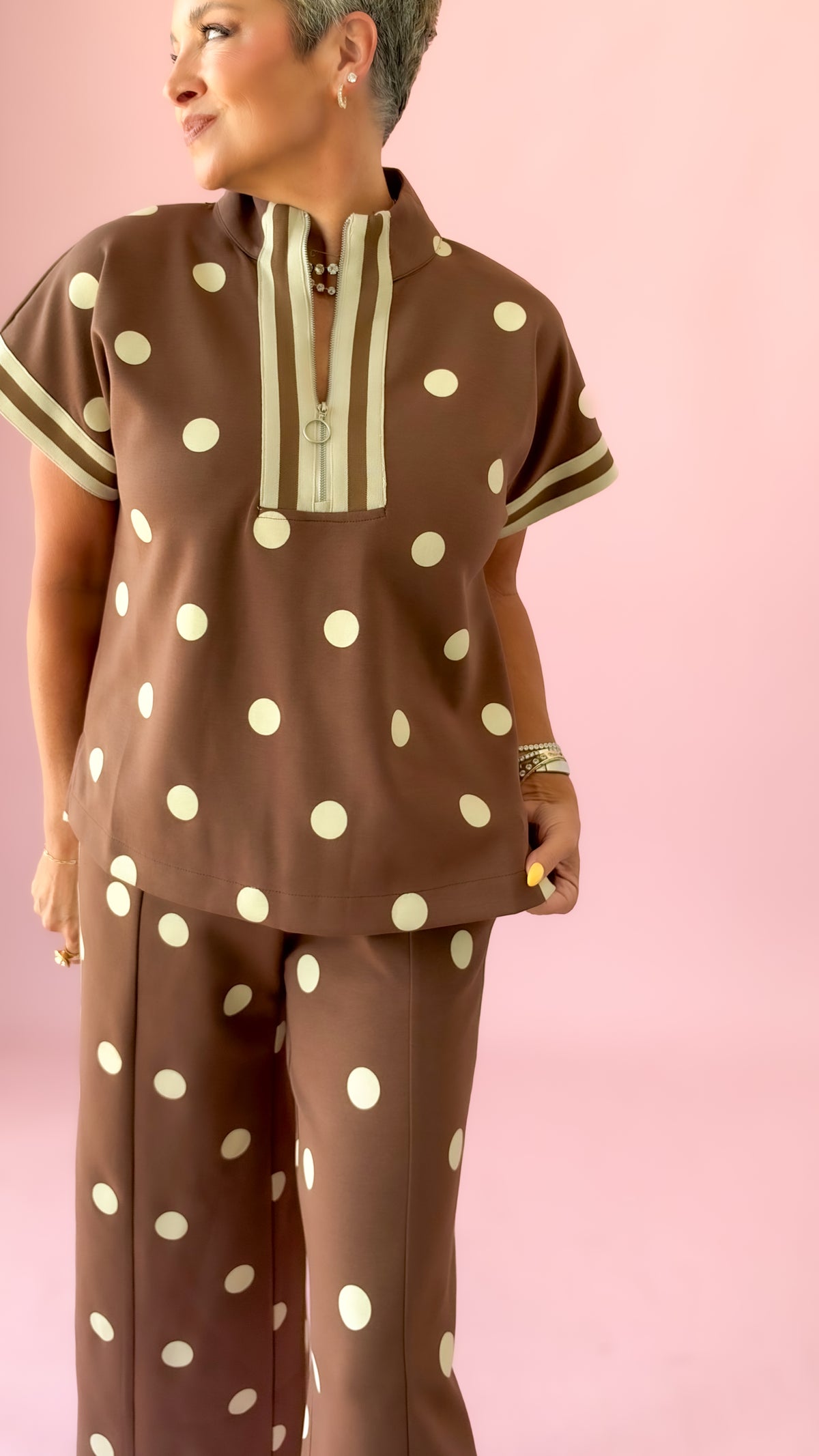 Jenny Striped Dot Top/Brown