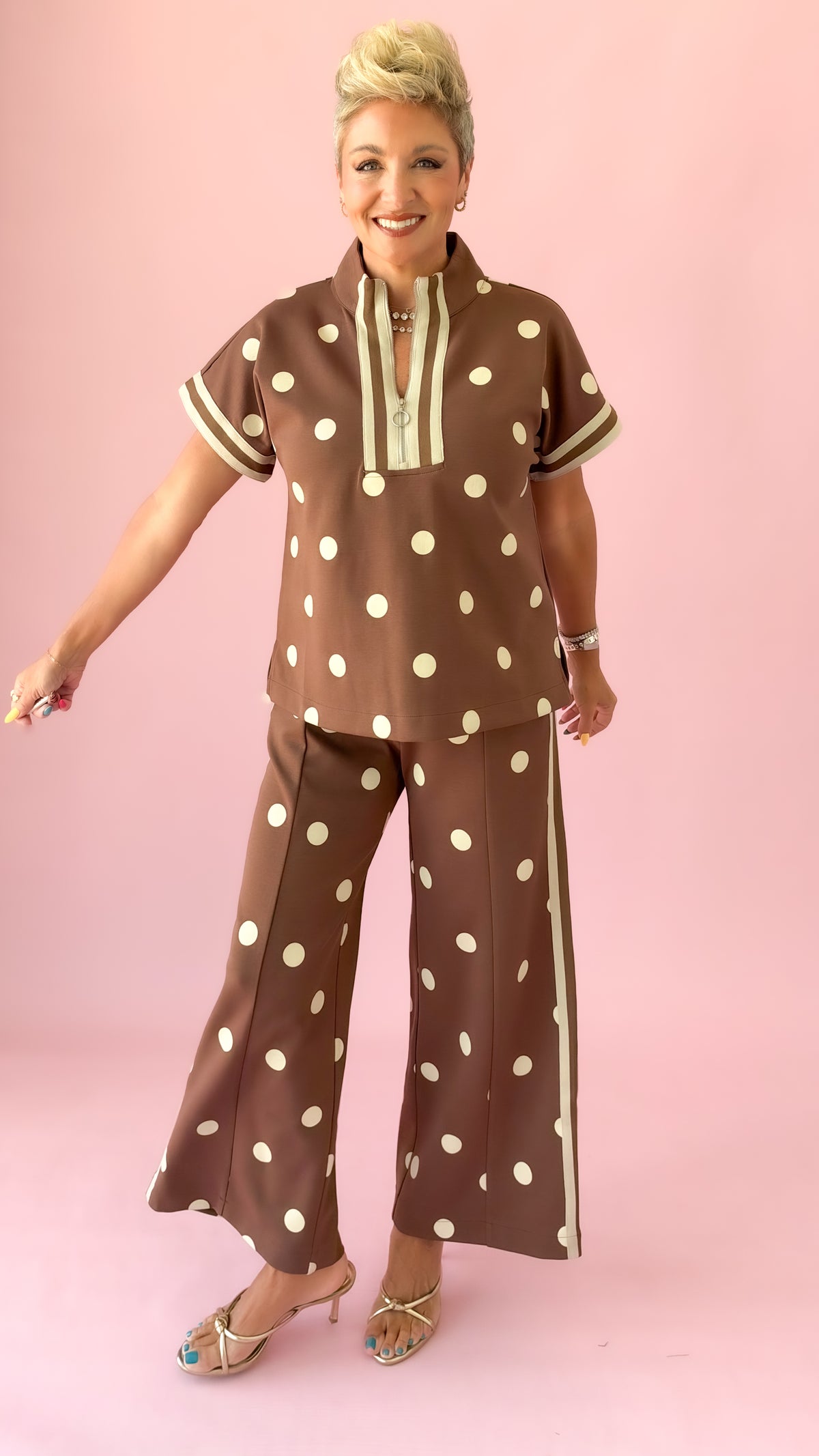 Jenny Striped Dot Pants/Brown