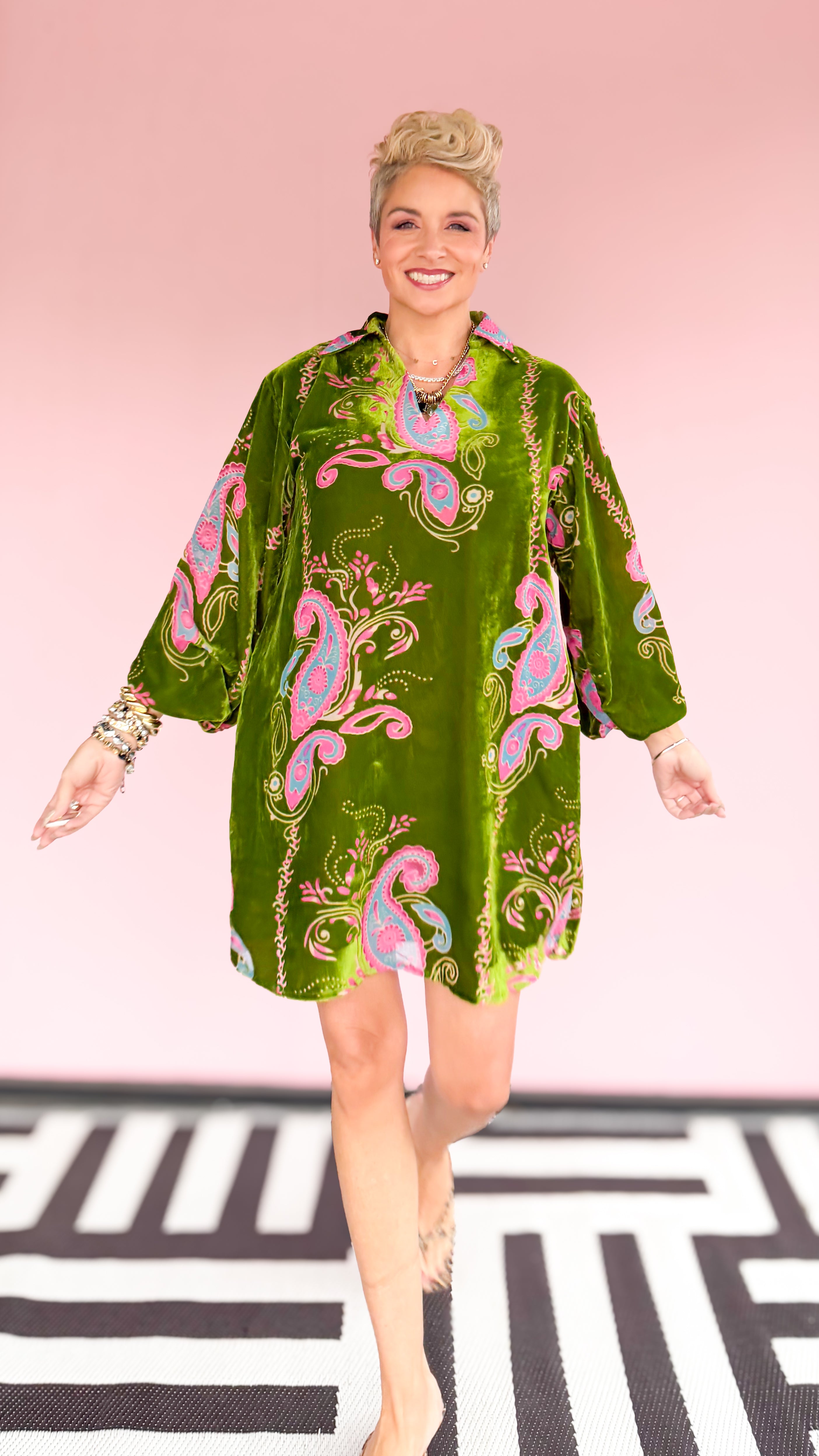 Paisley Velvet Dress/Green