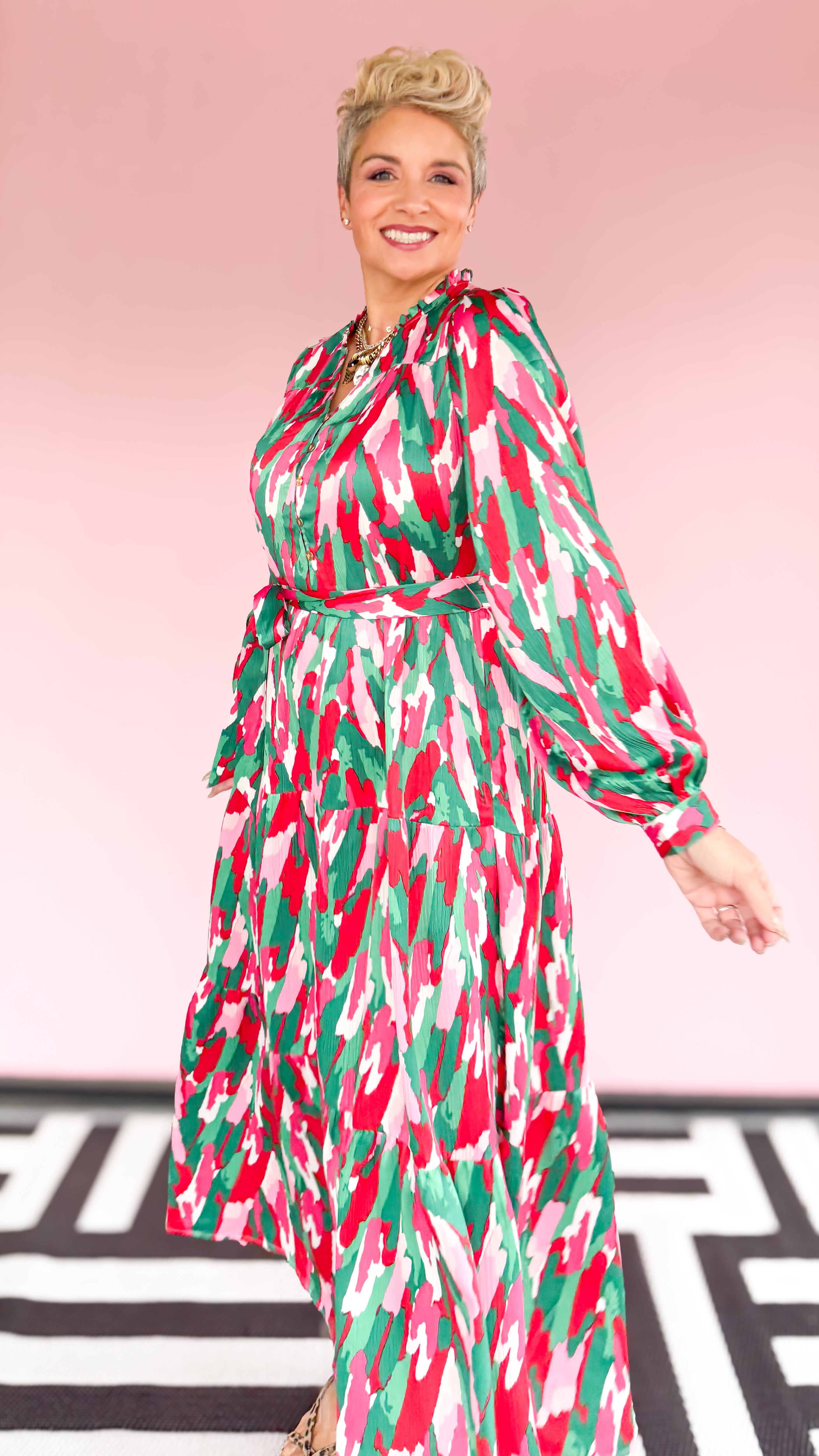 Gracelyn Maxi Dress W/Tie/Pink