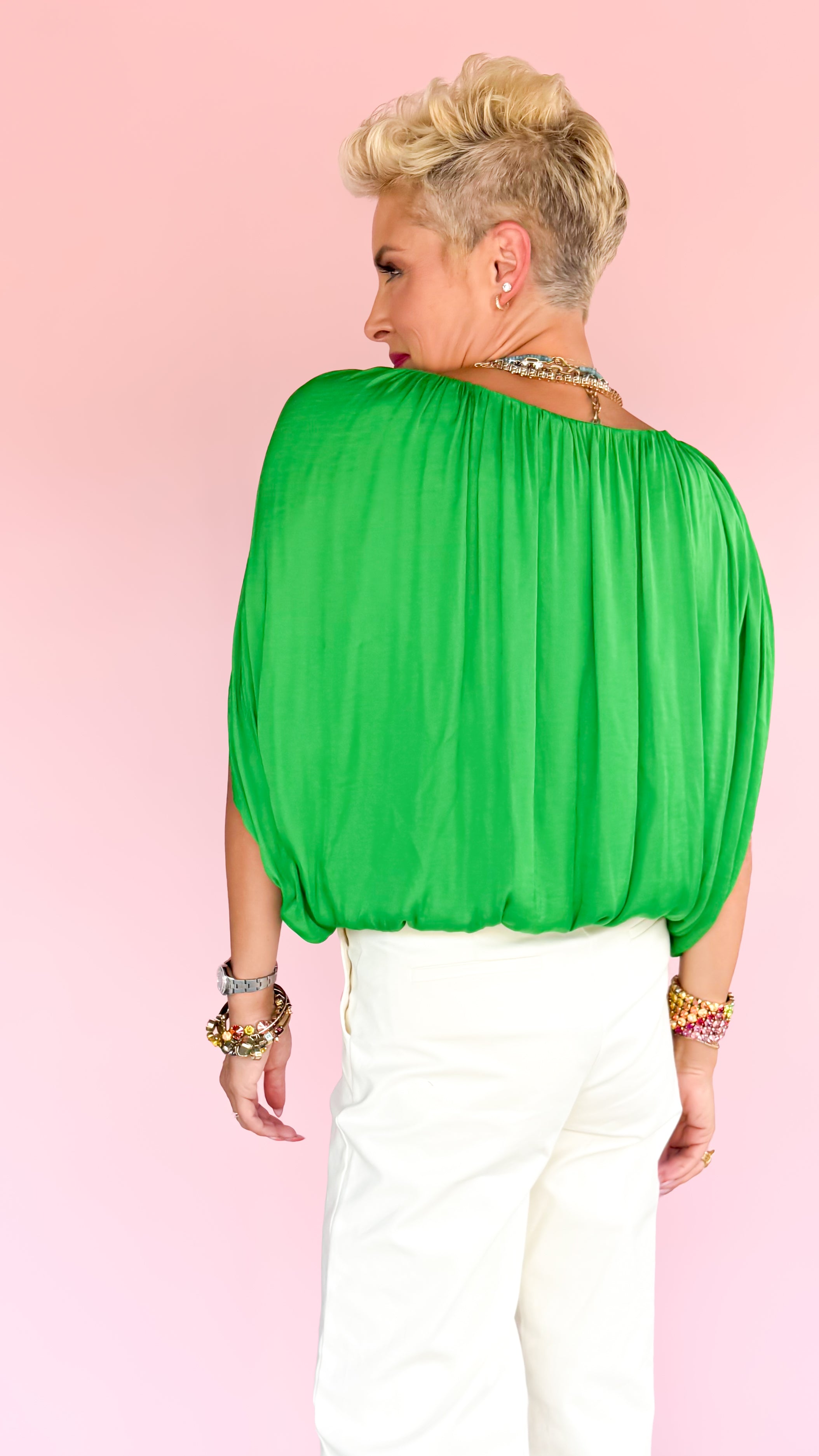 Grecian drape bubble top in Fern Green