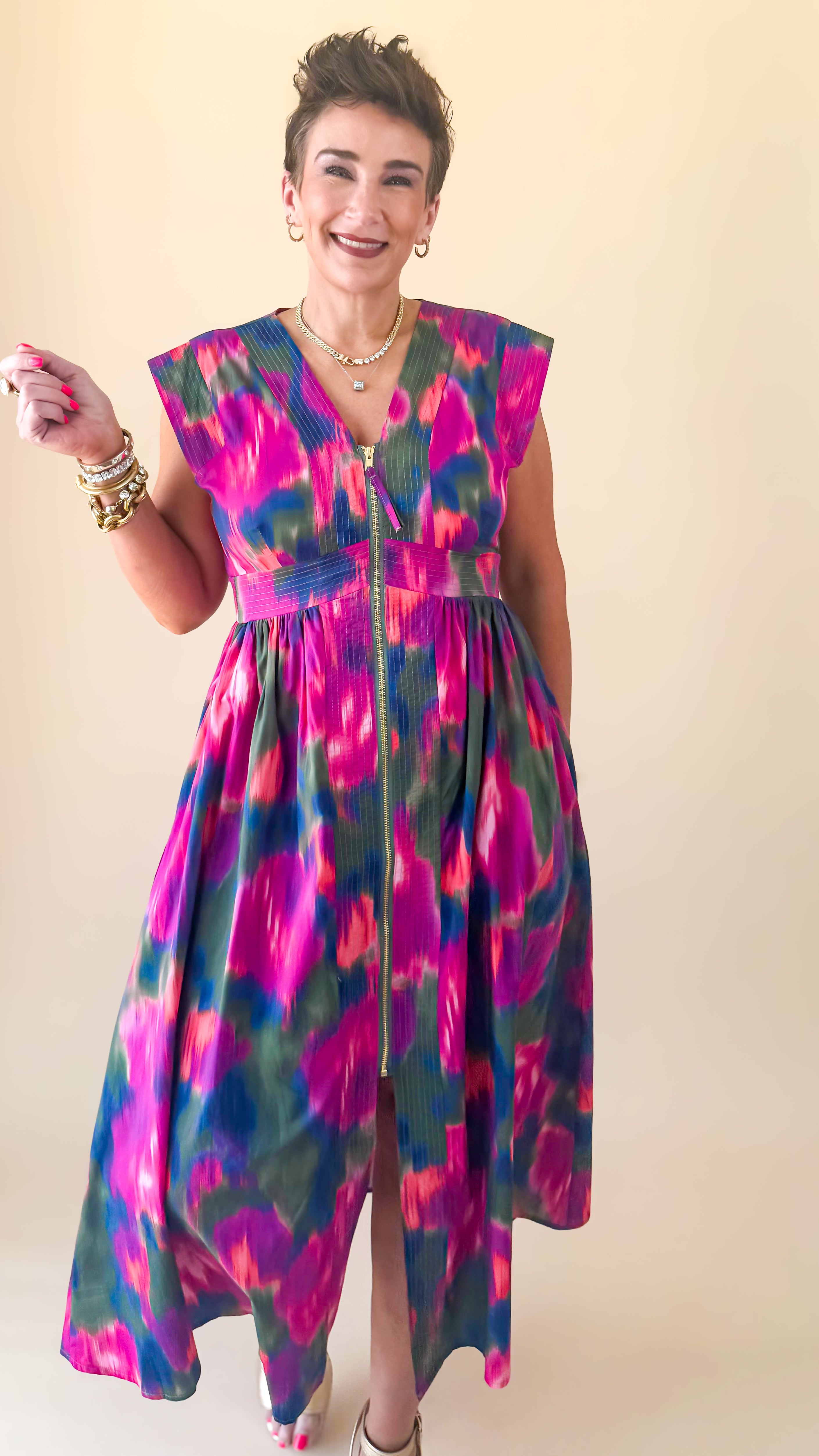 Collette Cap Sleeve Midi Dress/Pink