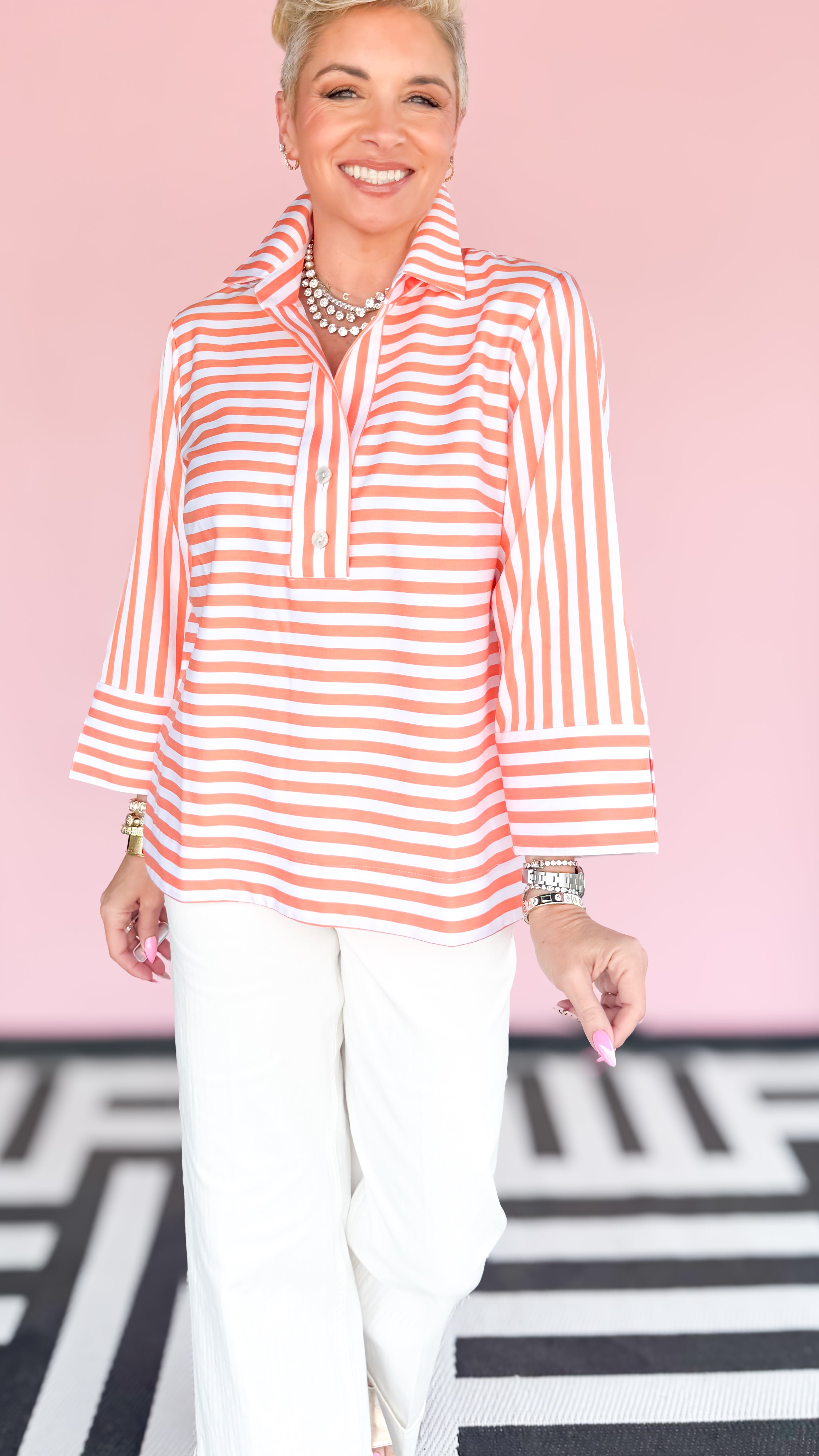 1/2 Placket Striped Tunic/Orange - The BLVD