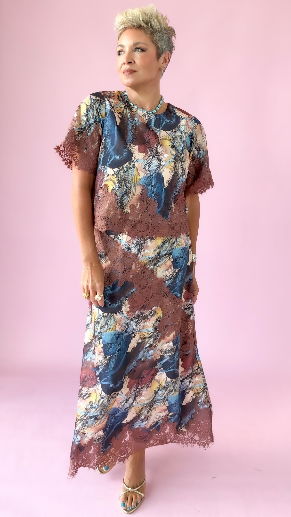 Multi Print Lace Trim Top
