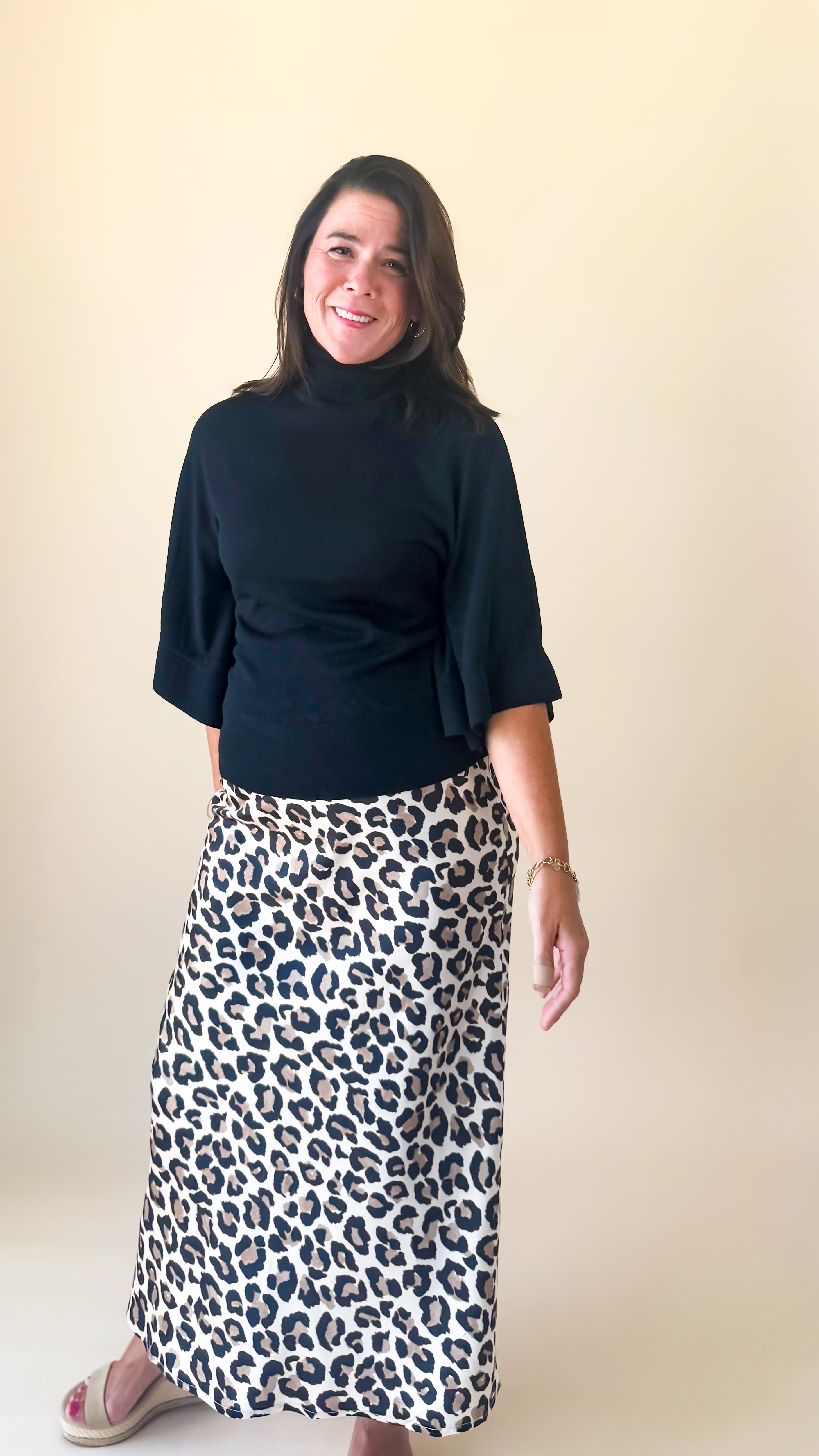 Satin Midi Skirt/Leopard