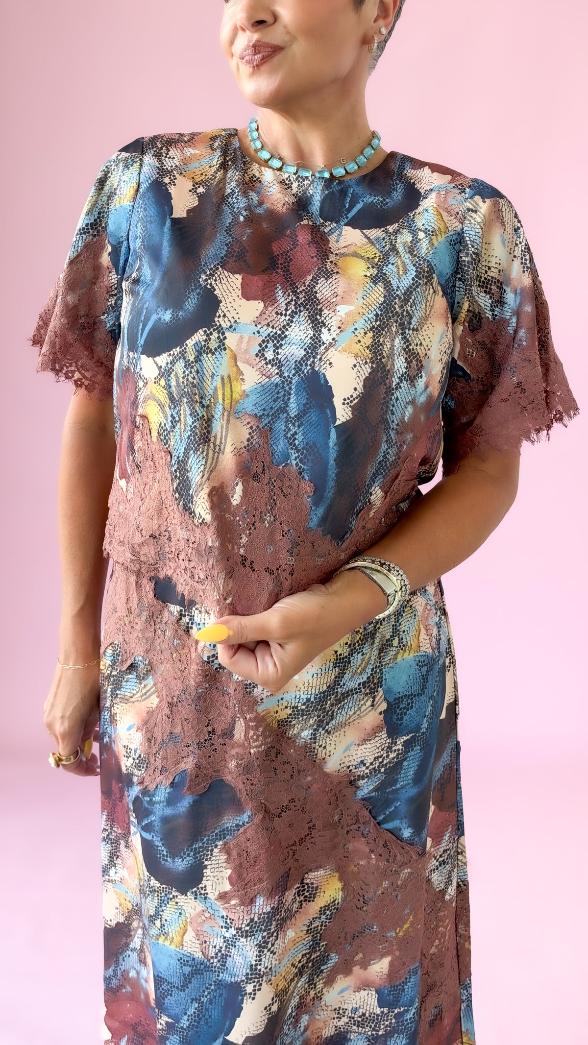 Multi Print Lace Trim Top