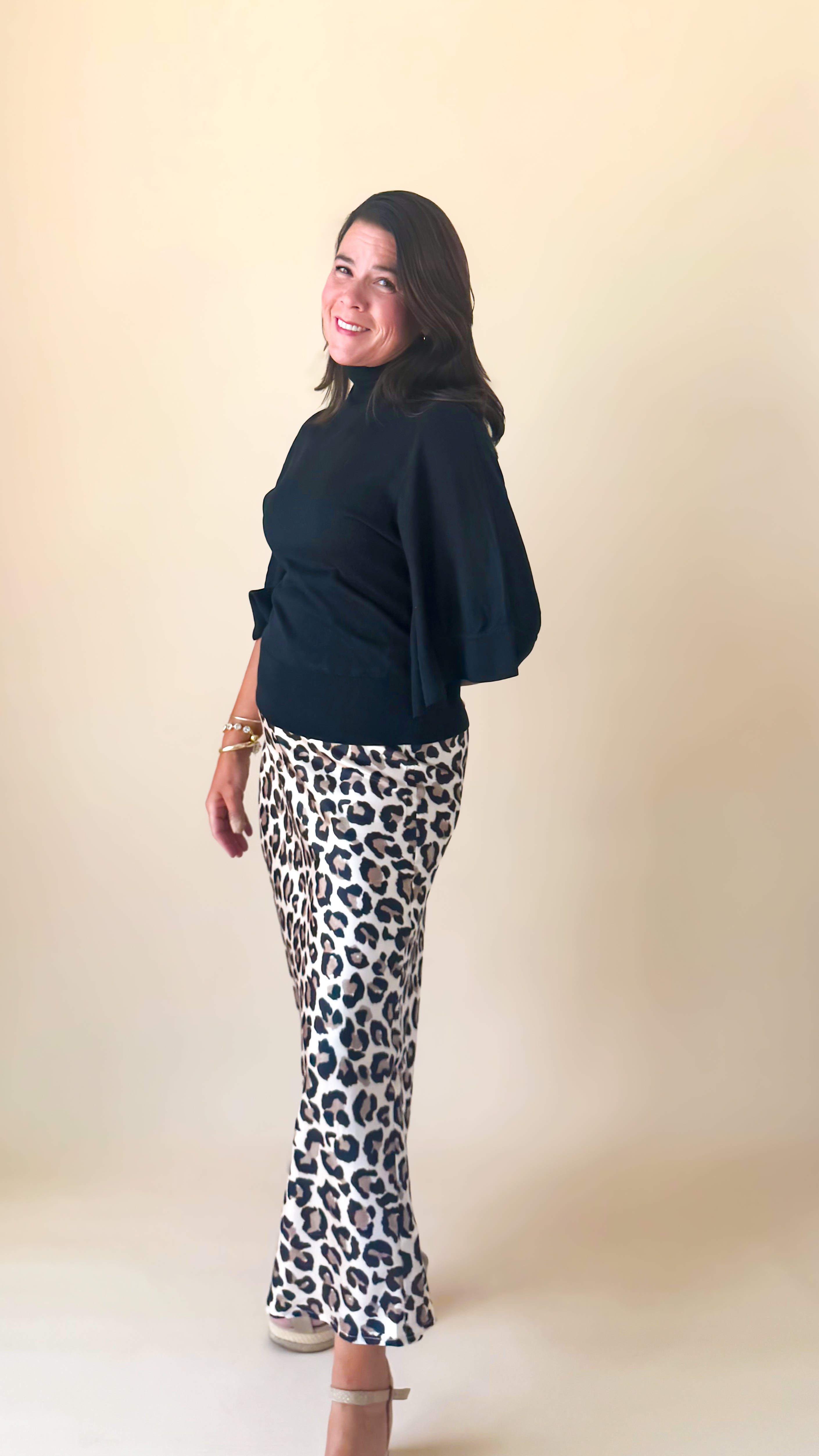 Satin Midi Skirt/Leopard
