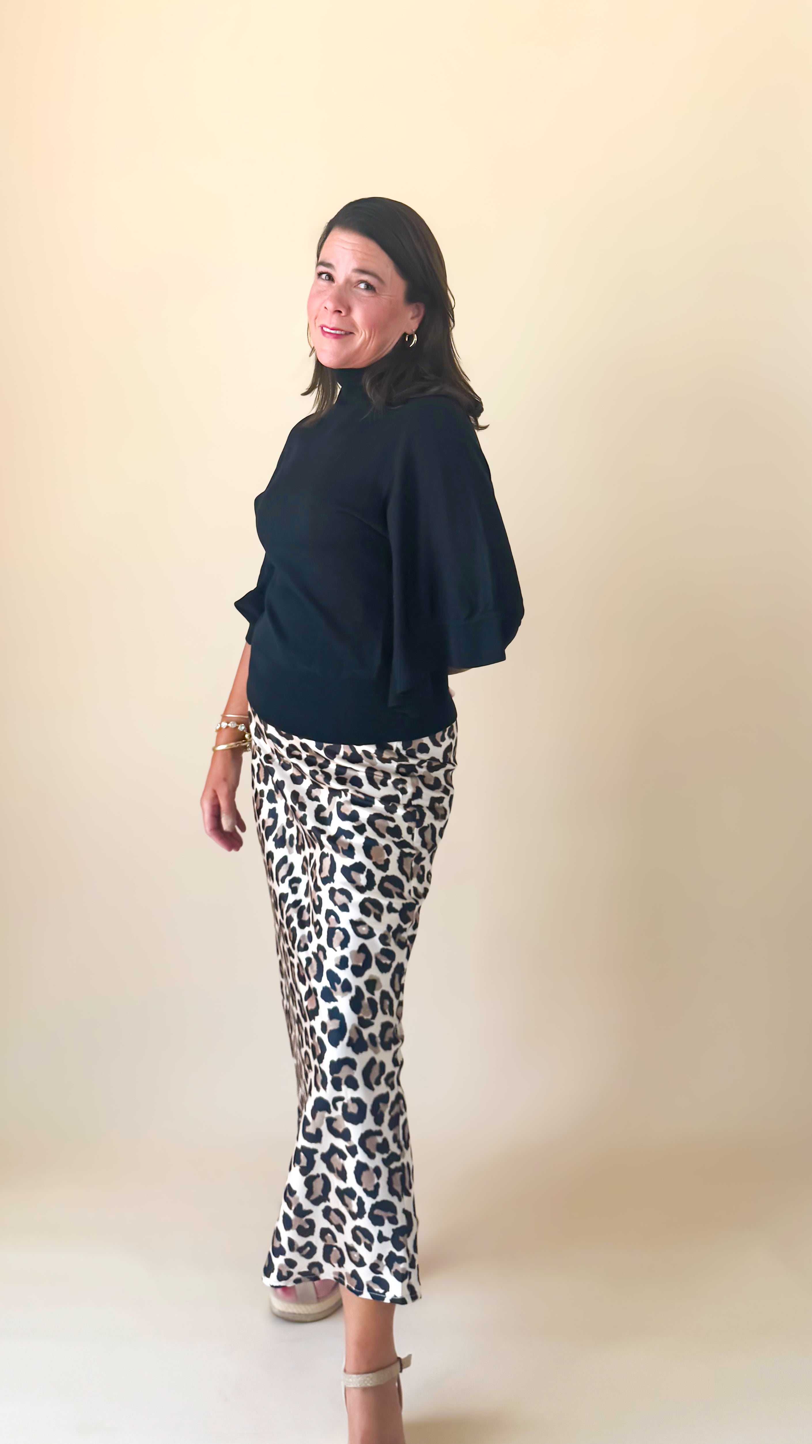 Batwing Turtleneck Top/Black