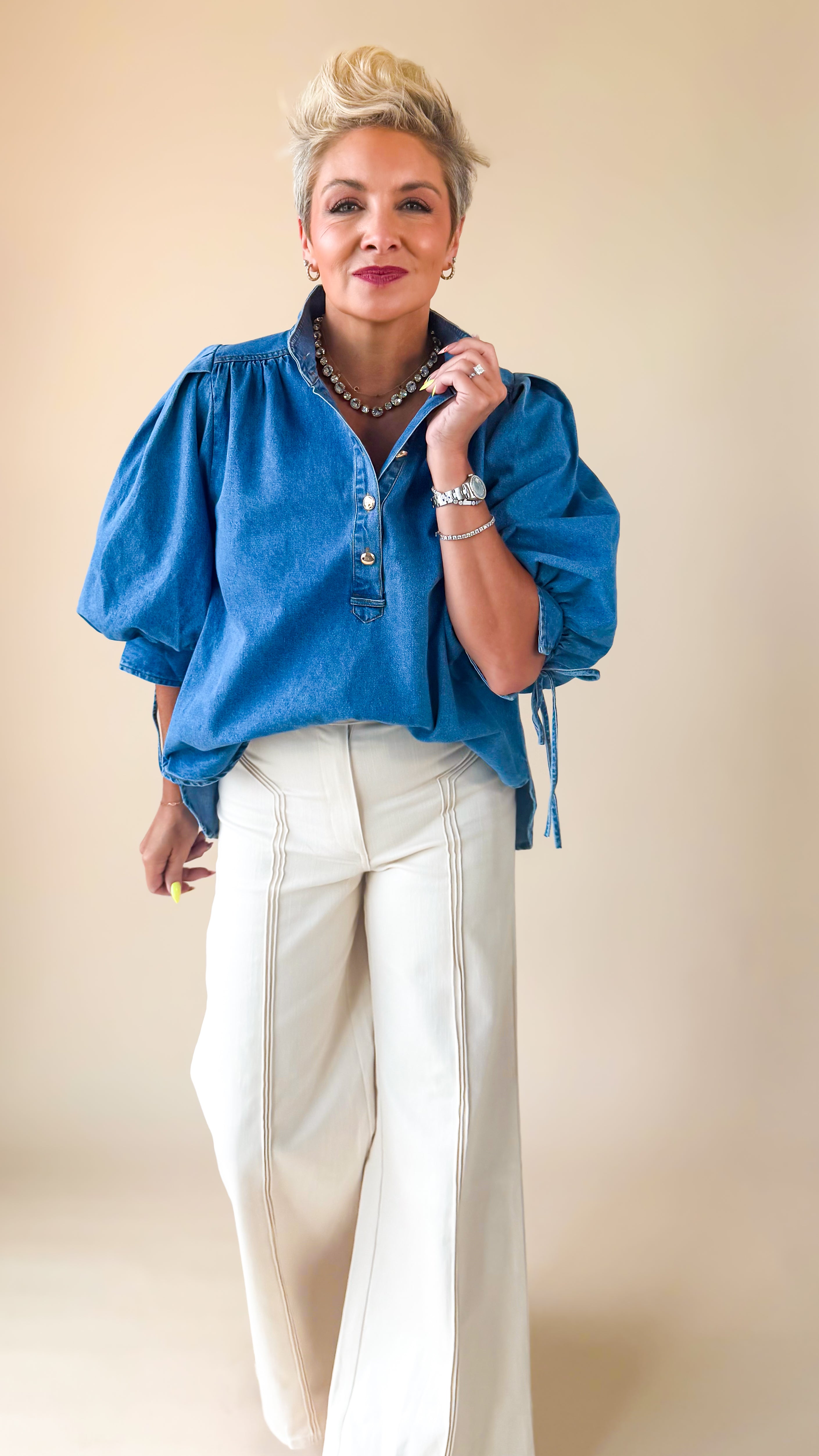 Ingrid Puff Sleeve Top/Denim