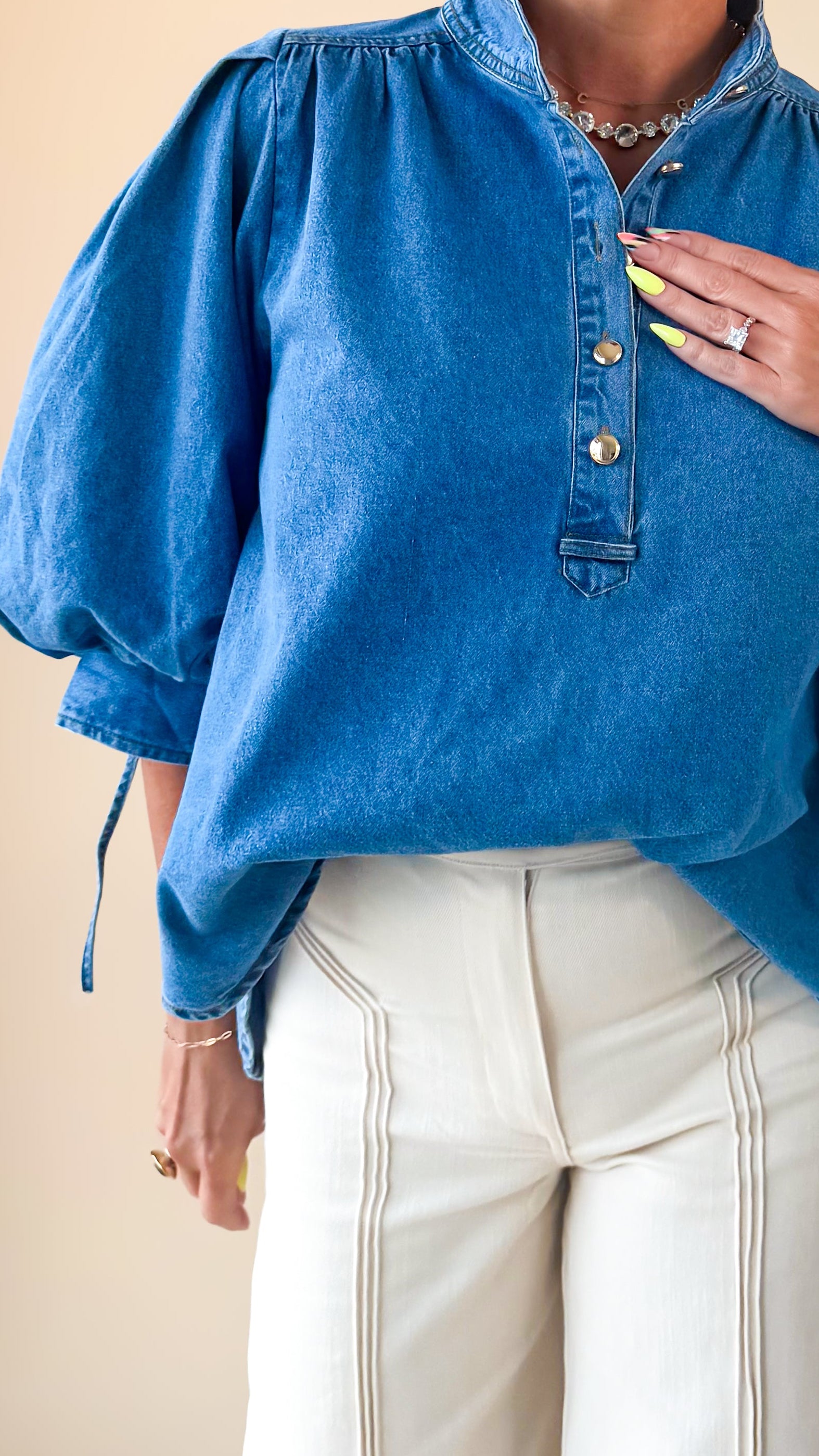 Ingrid Puff Sleeve Top/Denim