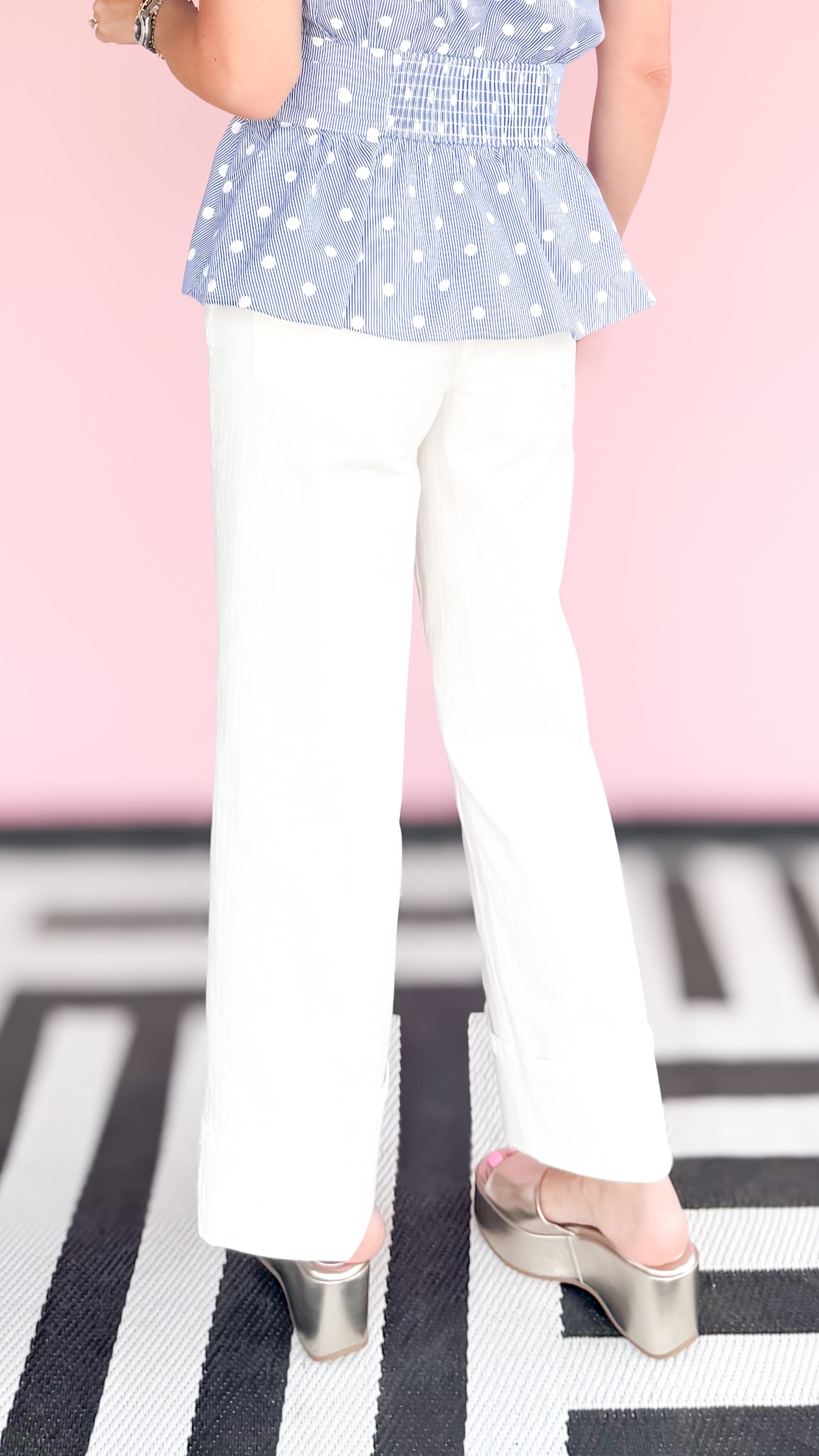 Holly Herringbone Pattern Jeans/White - The BLVD