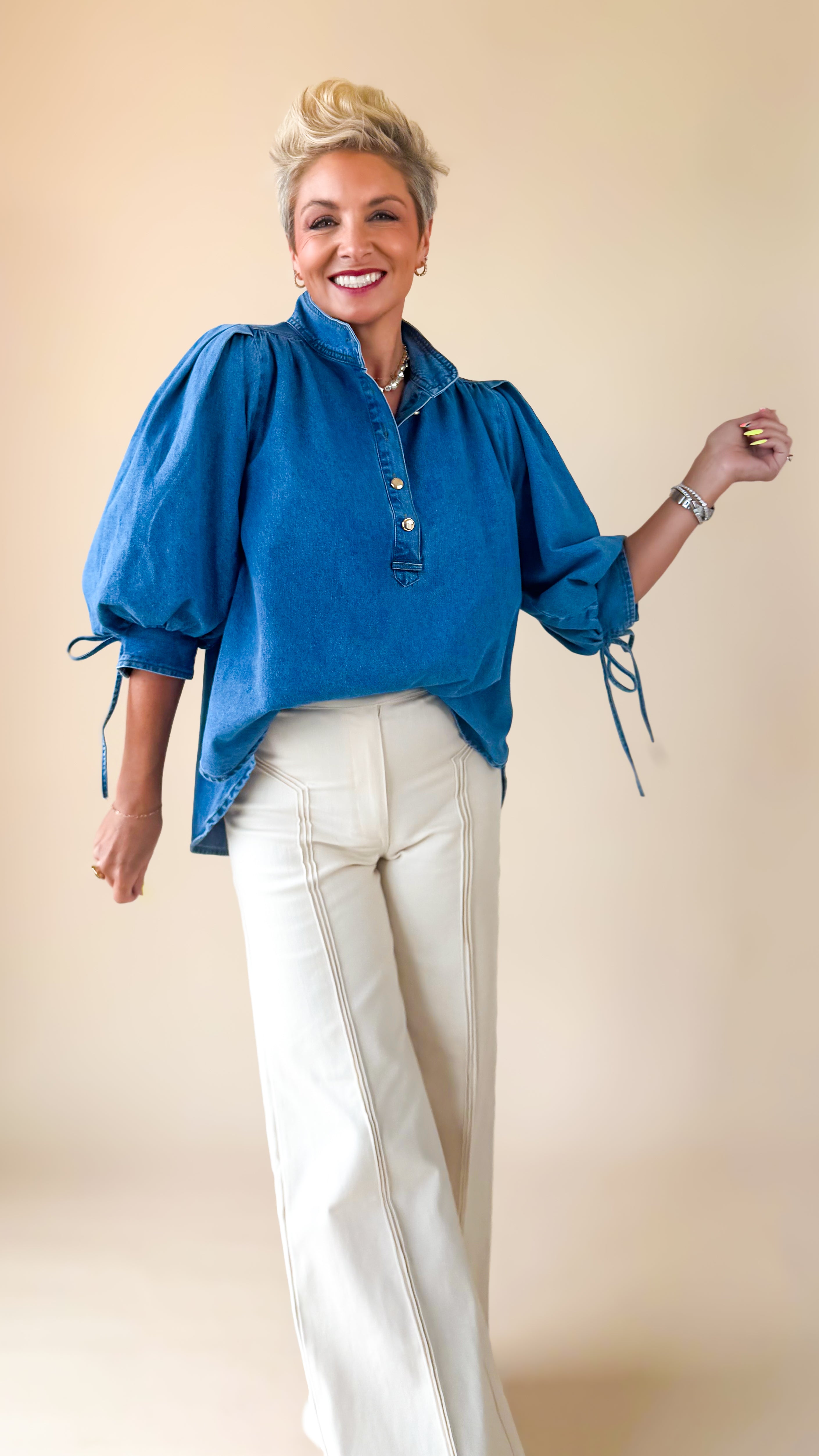 Ingrid Puff Sleeve Top/Denim