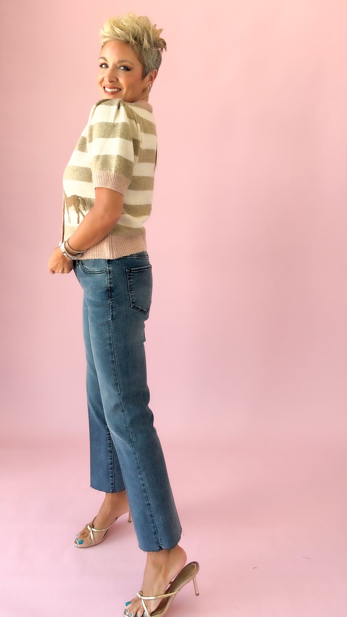 Striped Horse Cardigan/Blush
