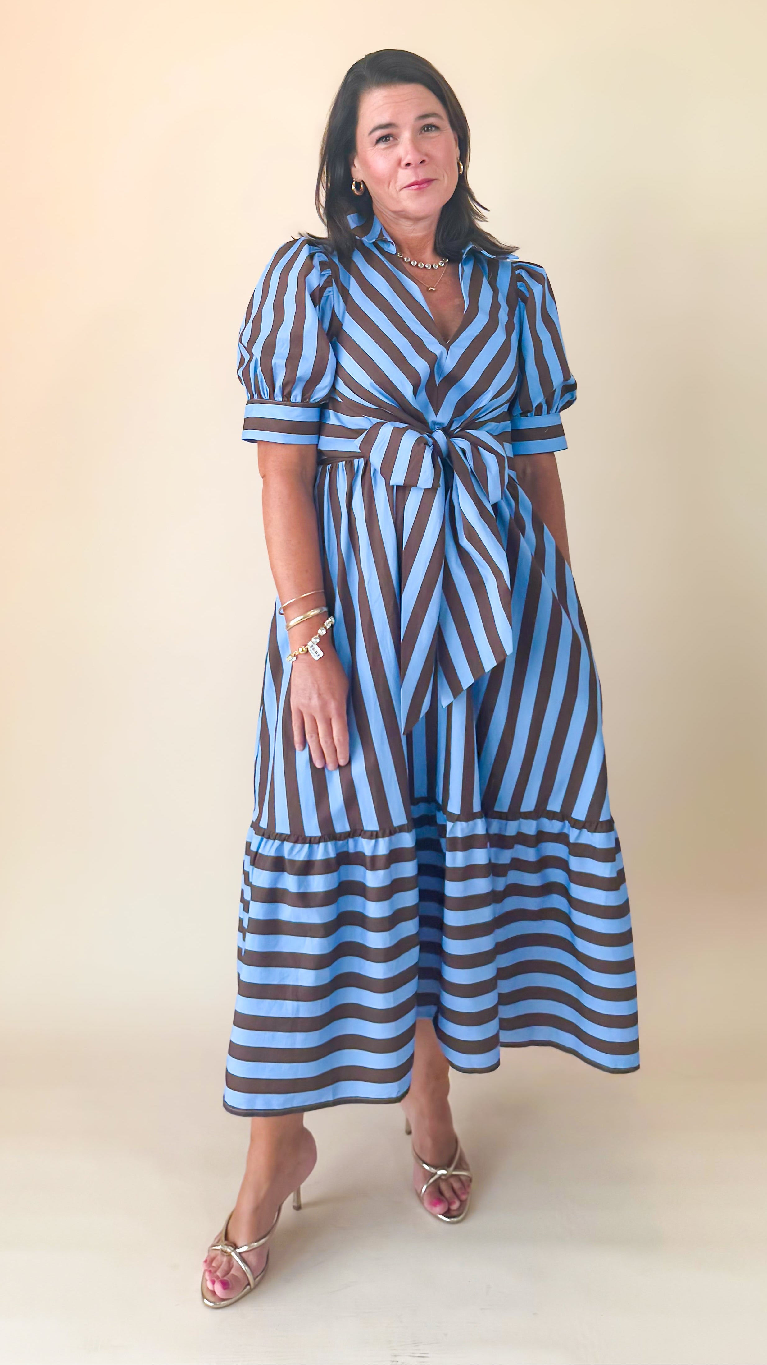 Tie Front Midi Dress/Blue