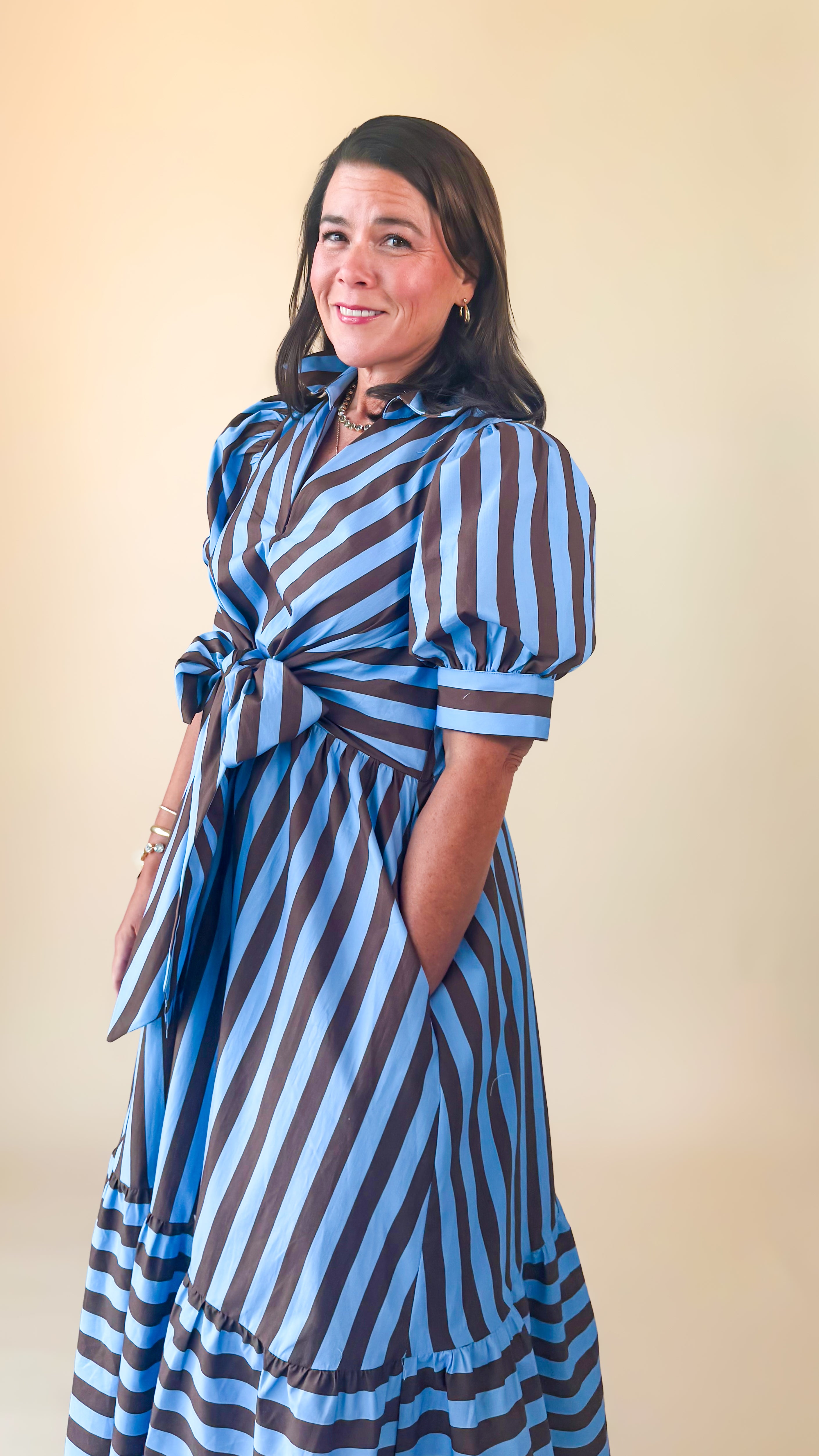 Tie Front Midi Dress/Blue