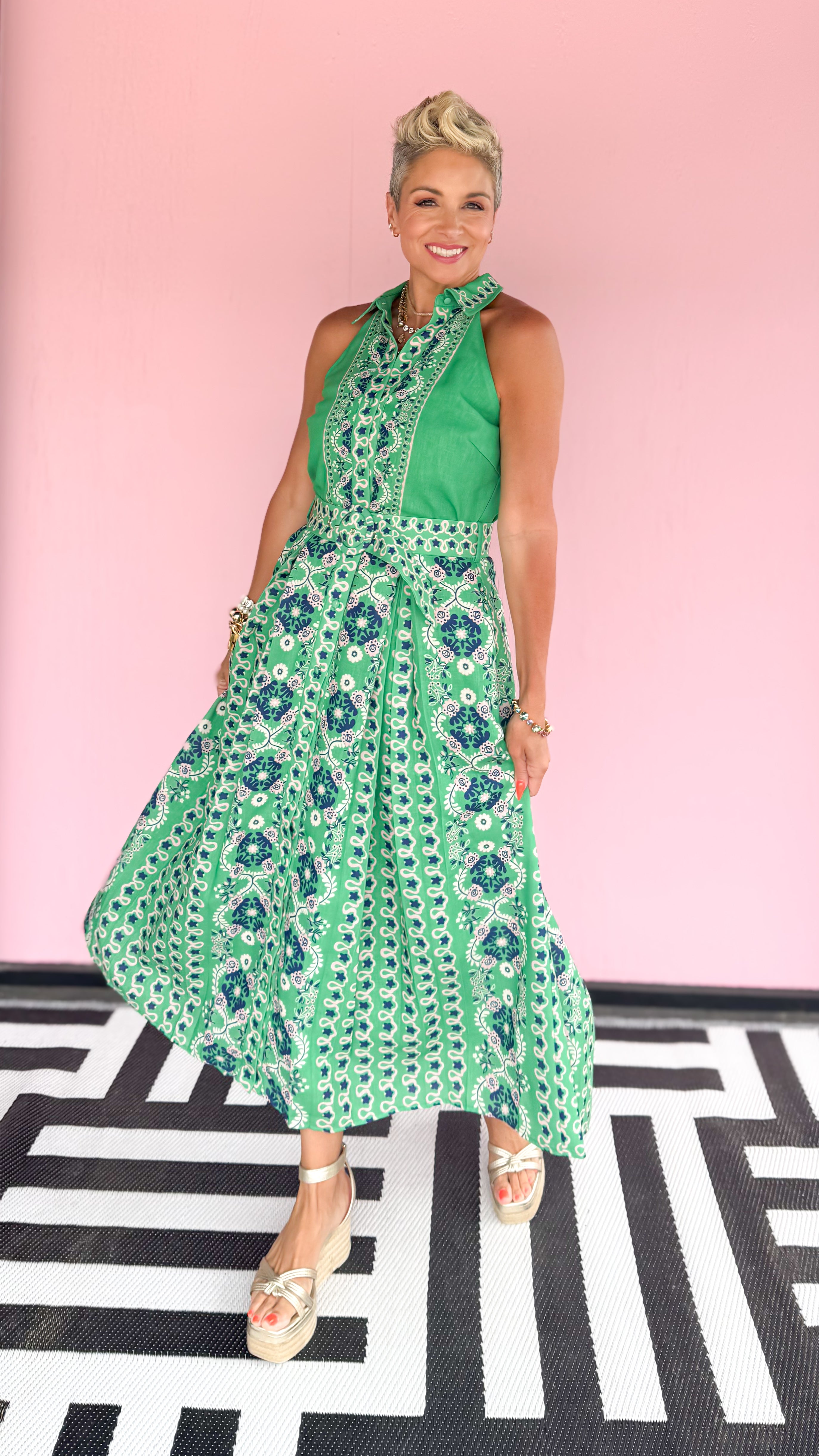 Halter Collared Dress/Green