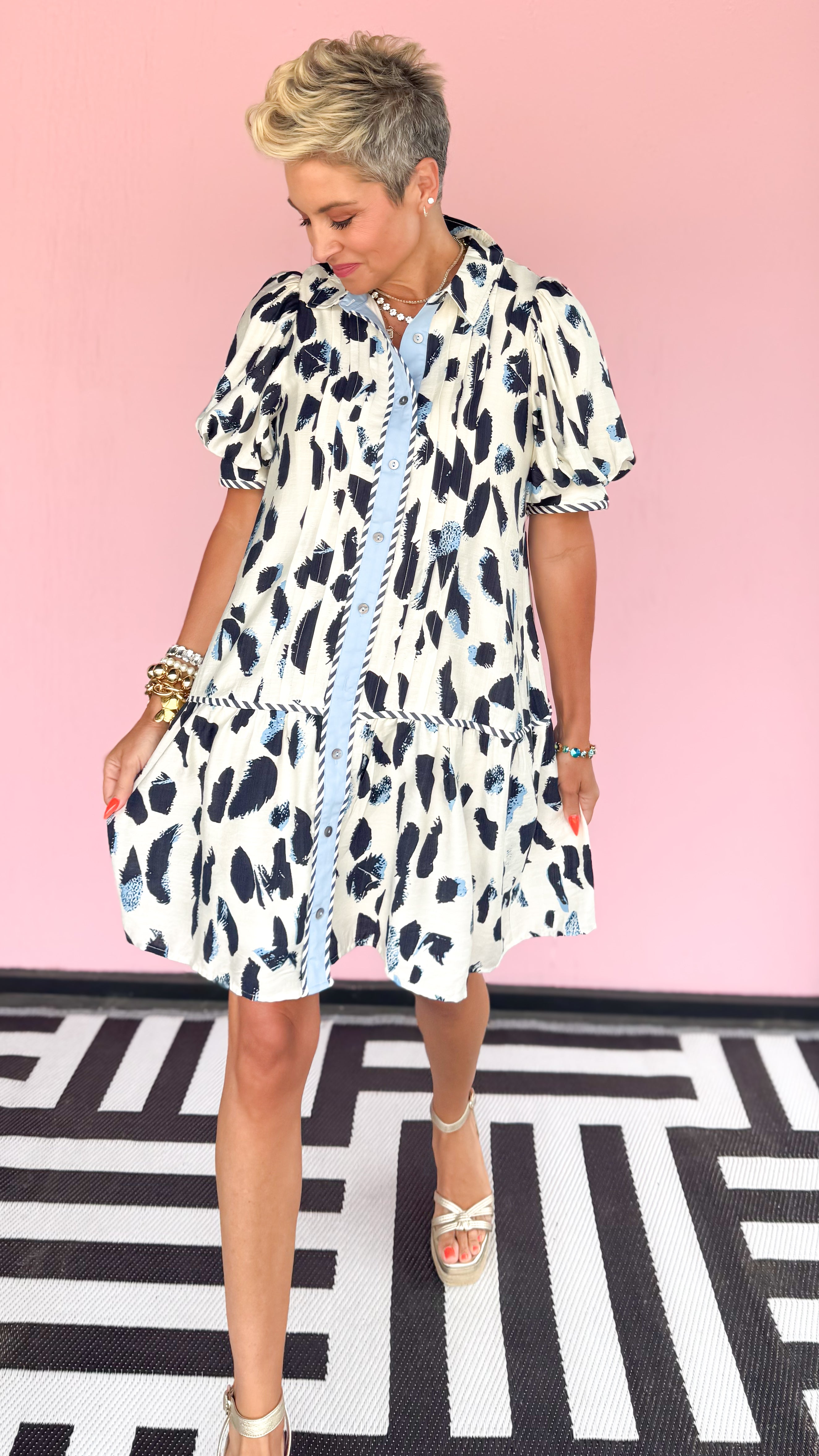 Callie Mini Dress/Blue&White