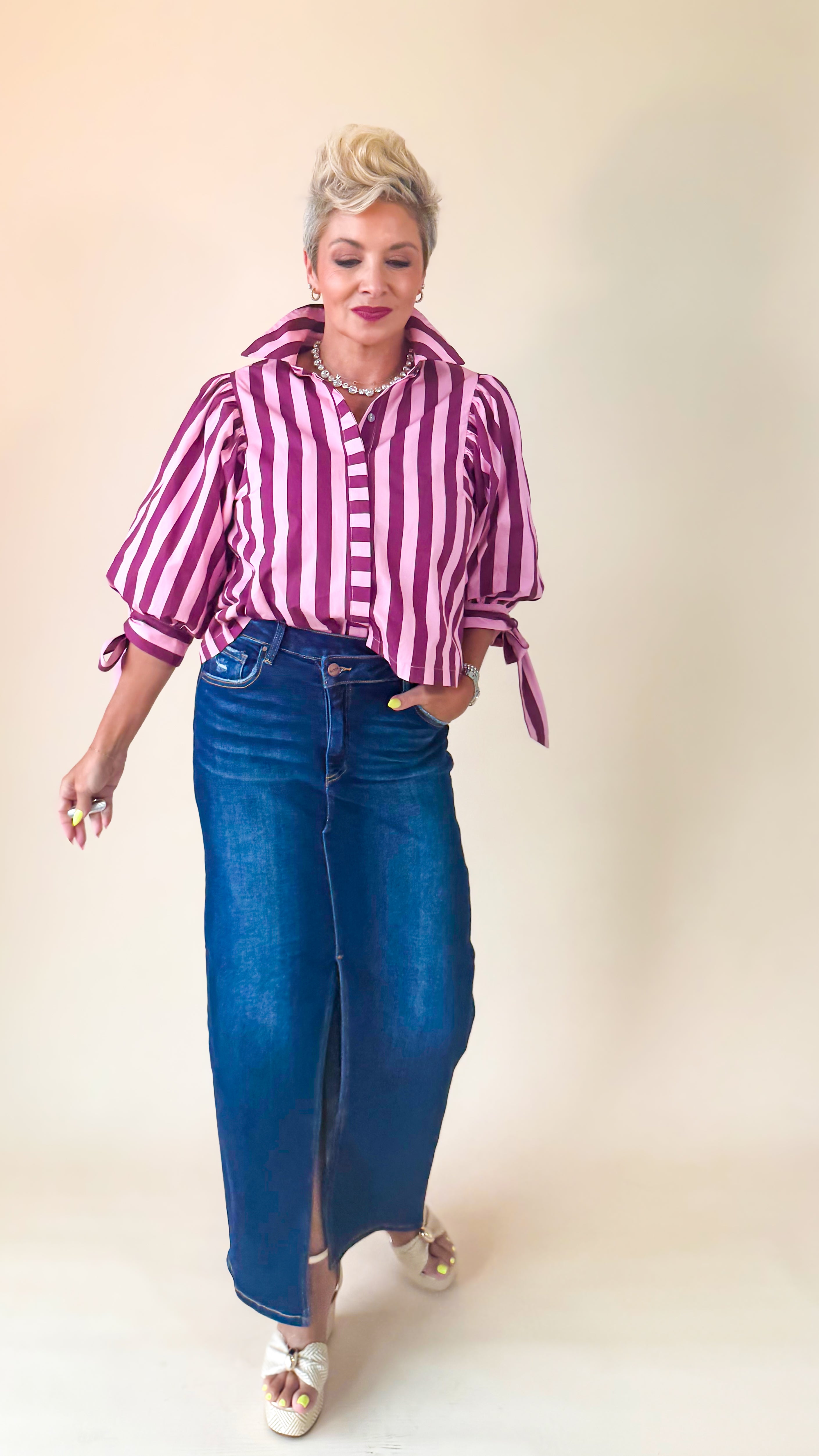 High Rise Denim Maxi Skirt
