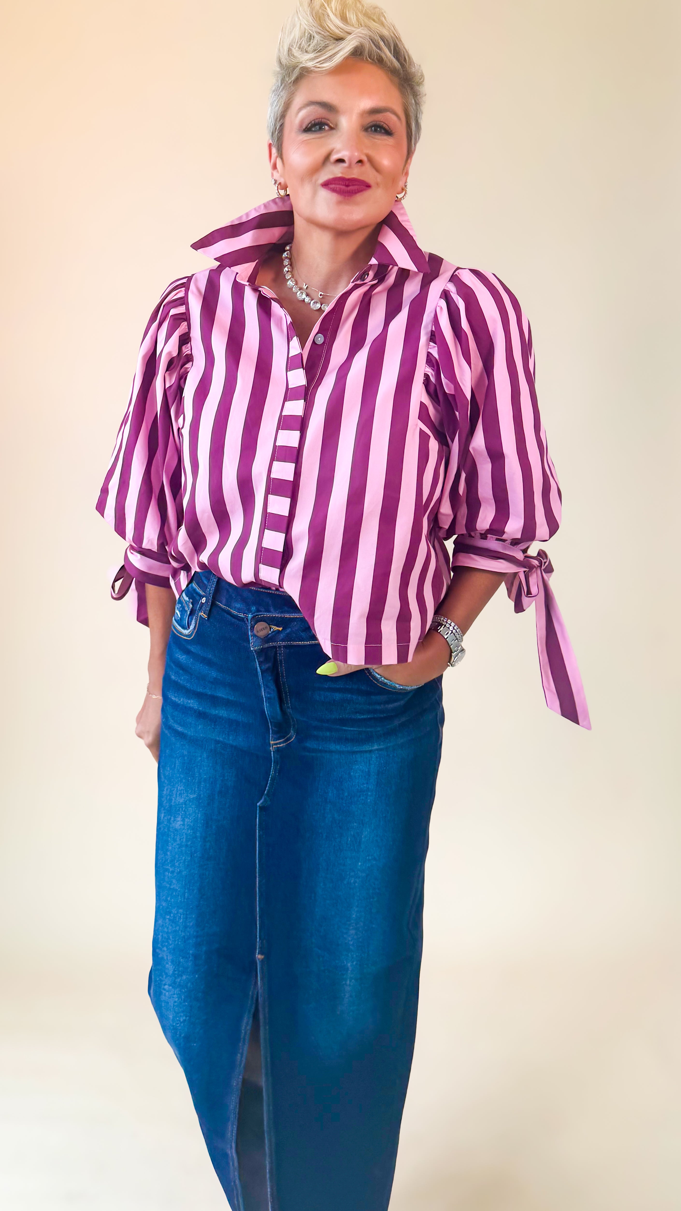 Winnie Striped Top/Wine