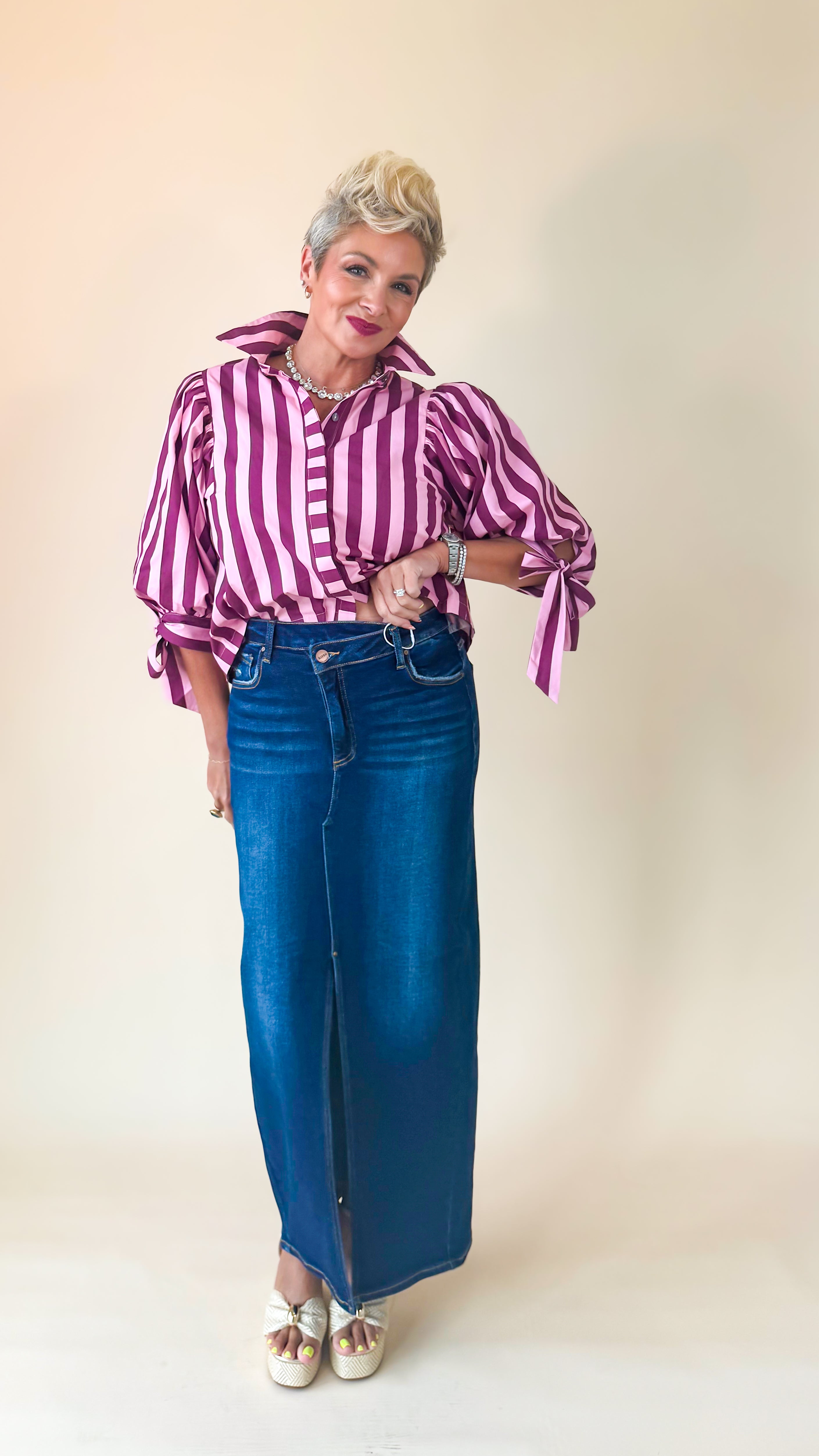 High Rise Denim Maxi Skirt