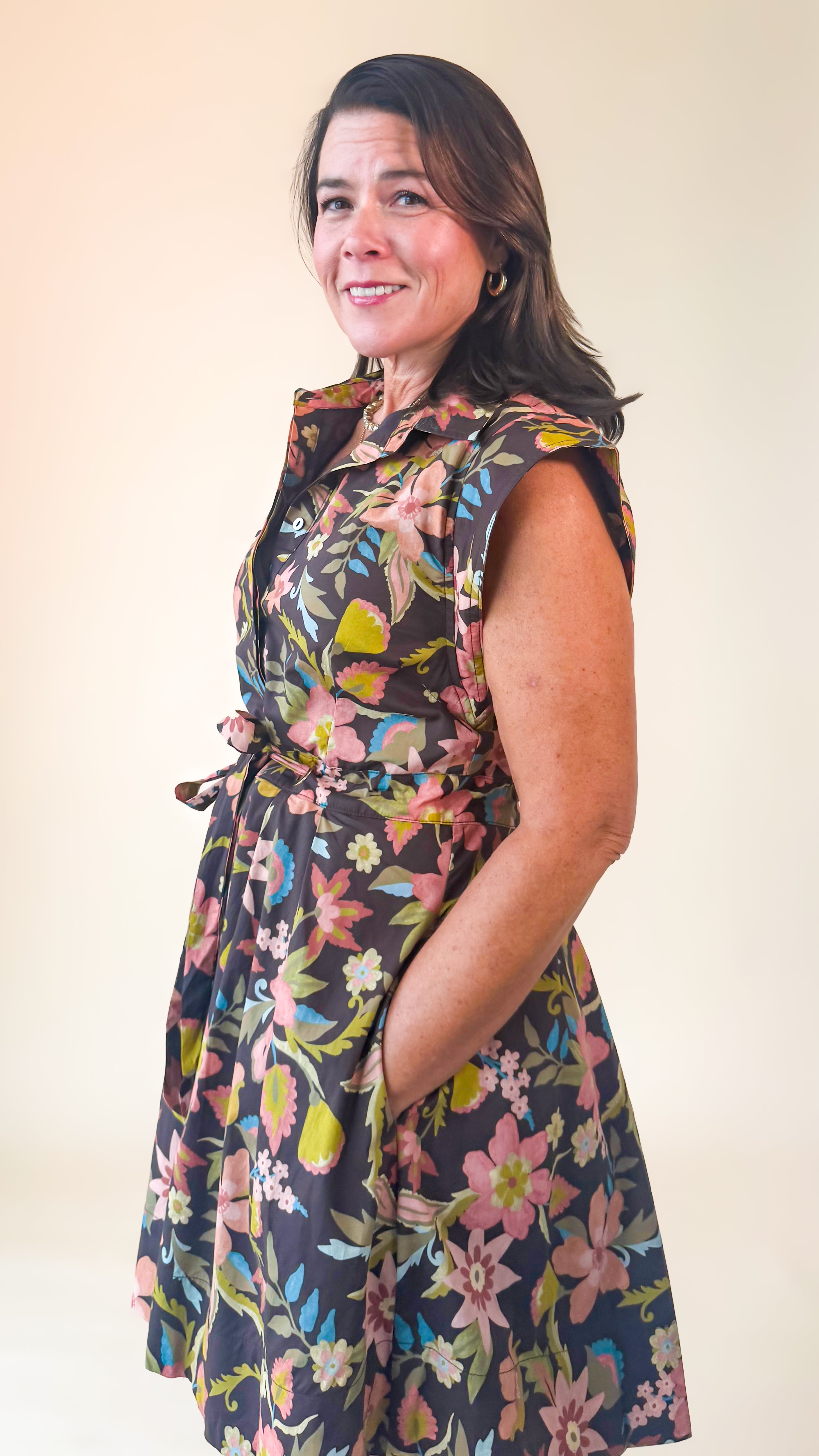 Fiona Floral Mini Dress/Brown