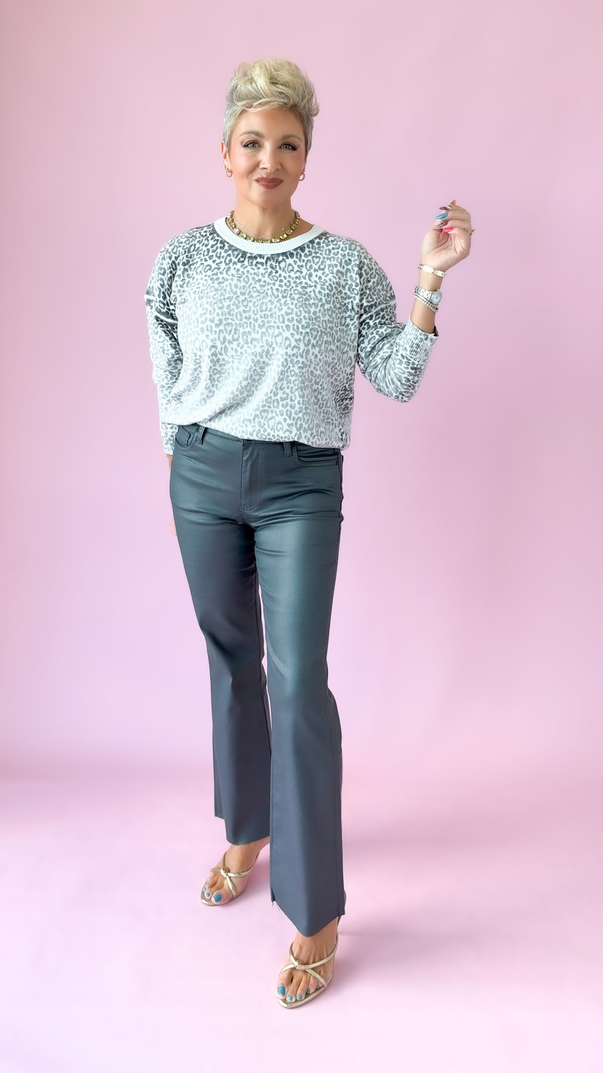 Lacey Leopard Sweater/White