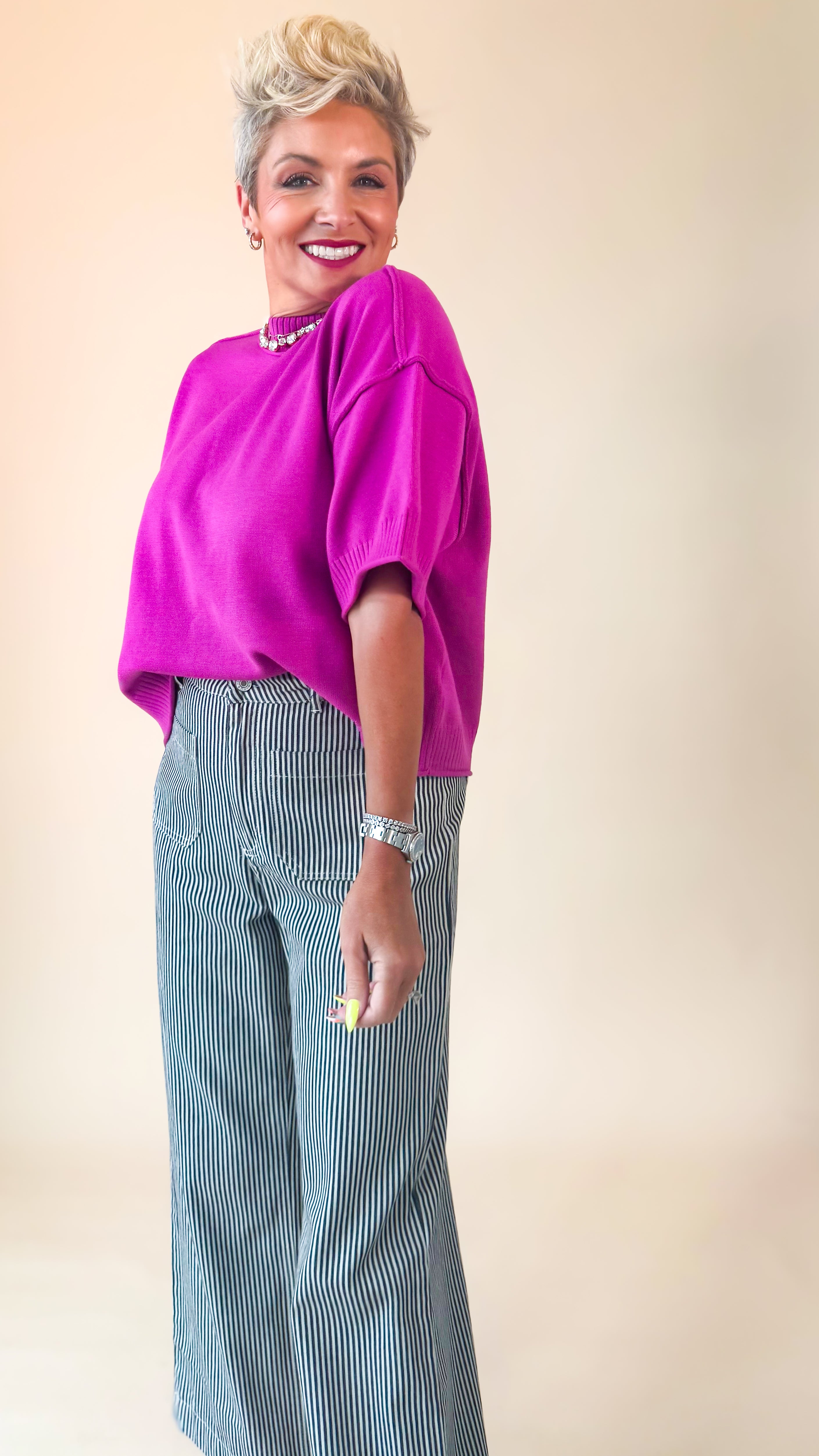 Regina Short Sleeve Sweater/Pink