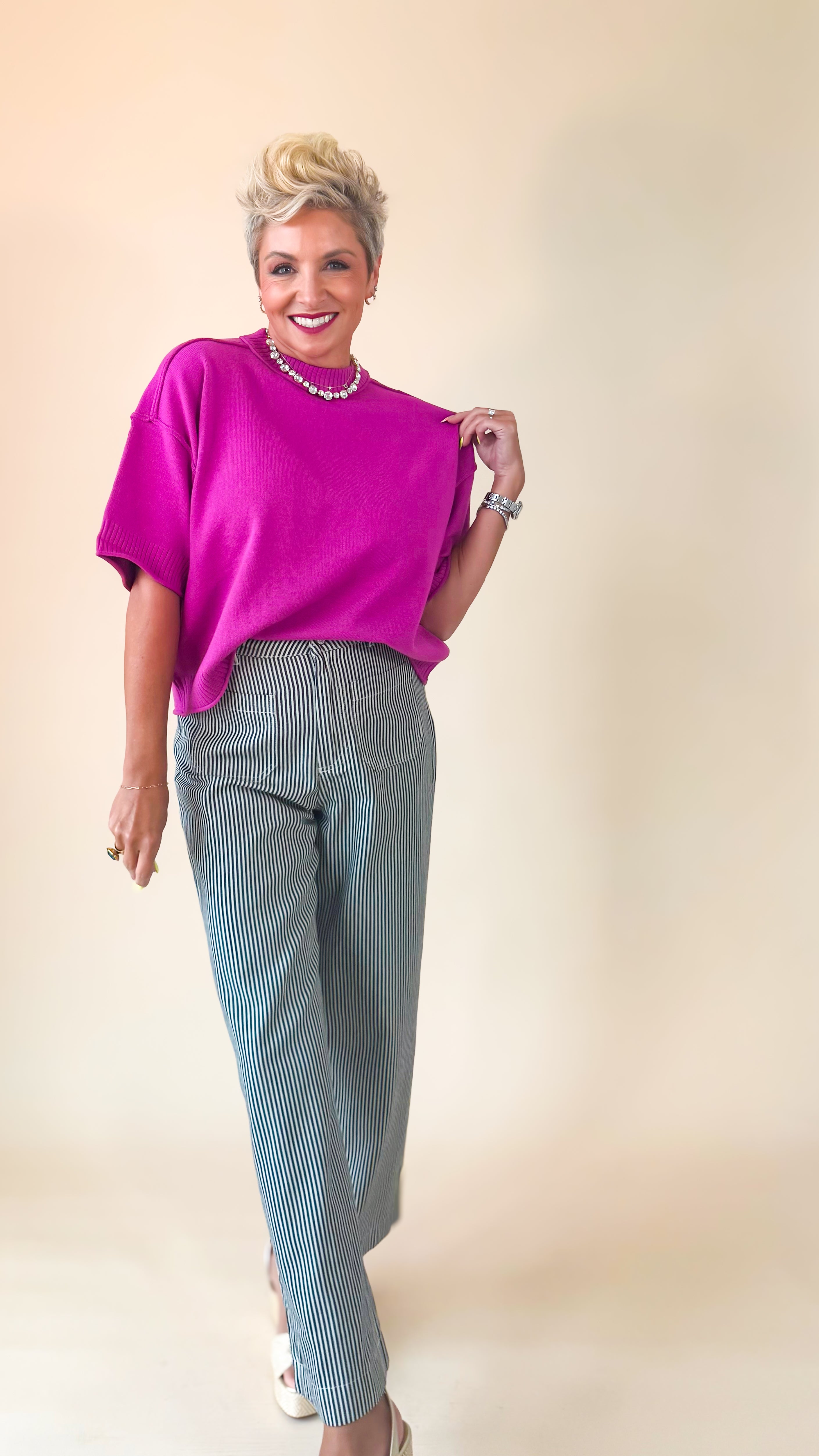 Regina Short Sleeve Sweater/Pink