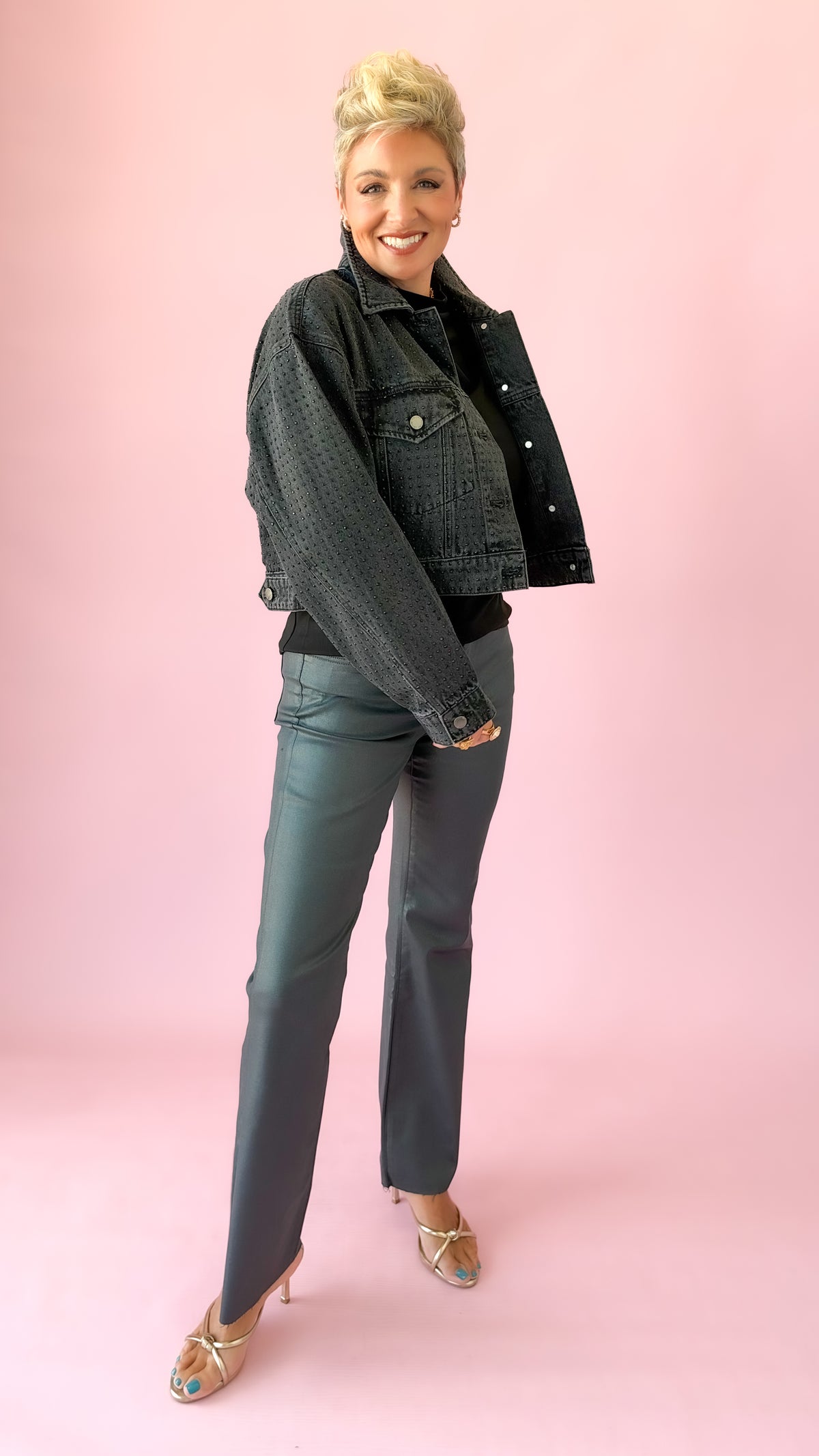 Silver Coated Kick Flare Jeans