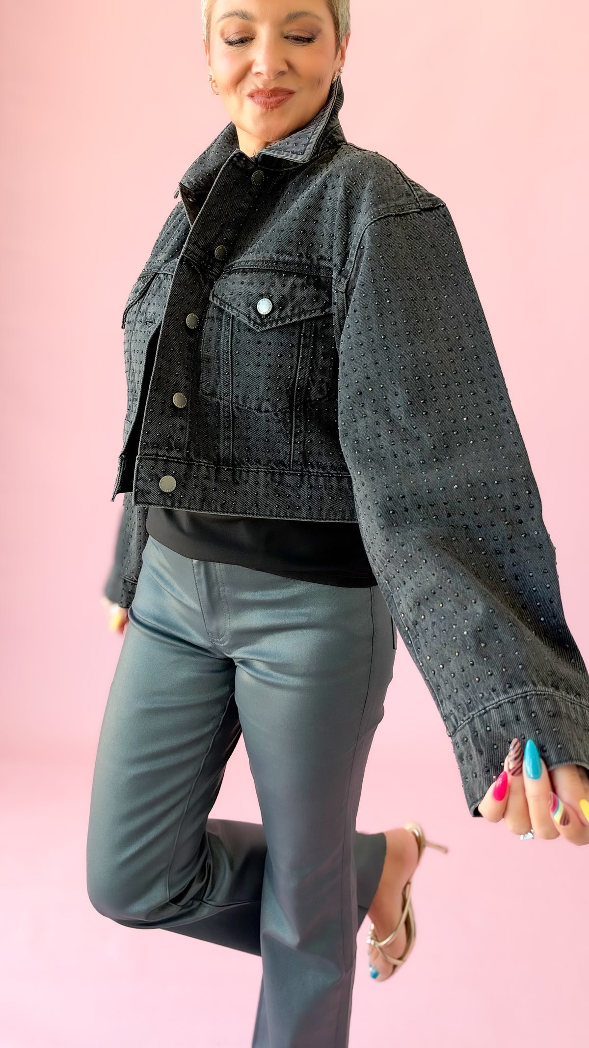 Silver Coated Kick Flare Jeans