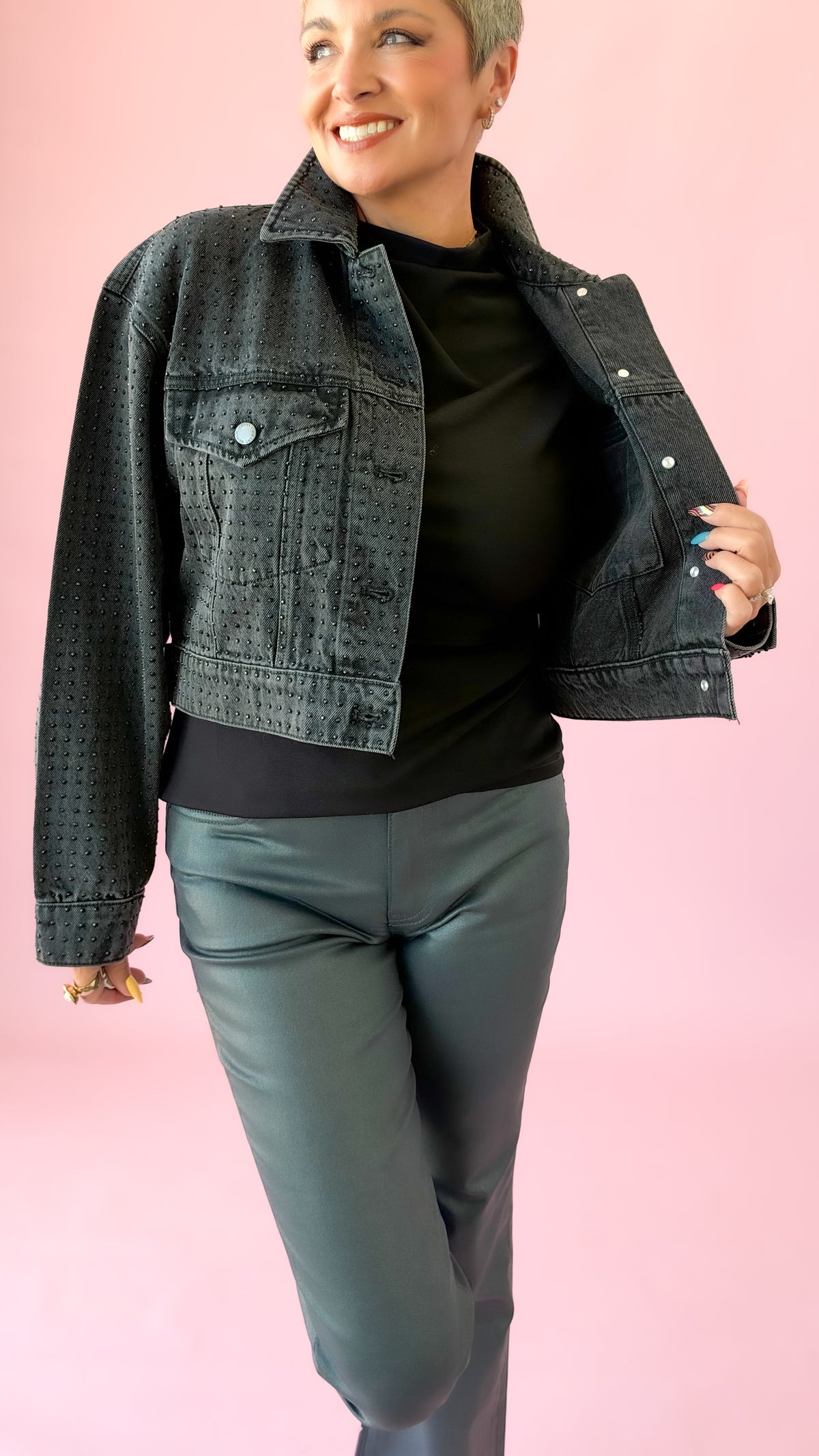 Rhinestone Black Denim Jacket