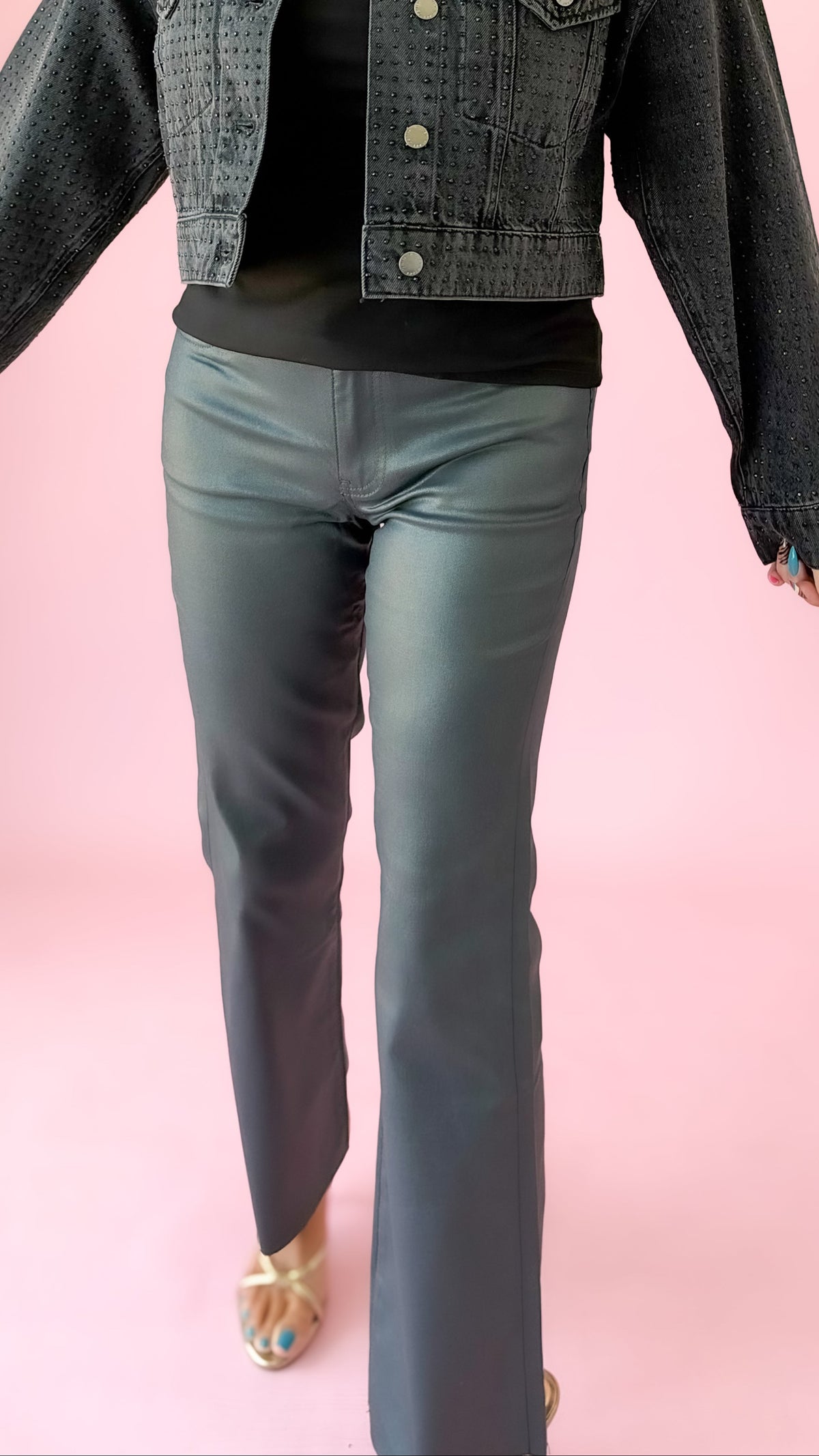 Silver Coated Kick Flare Jeans