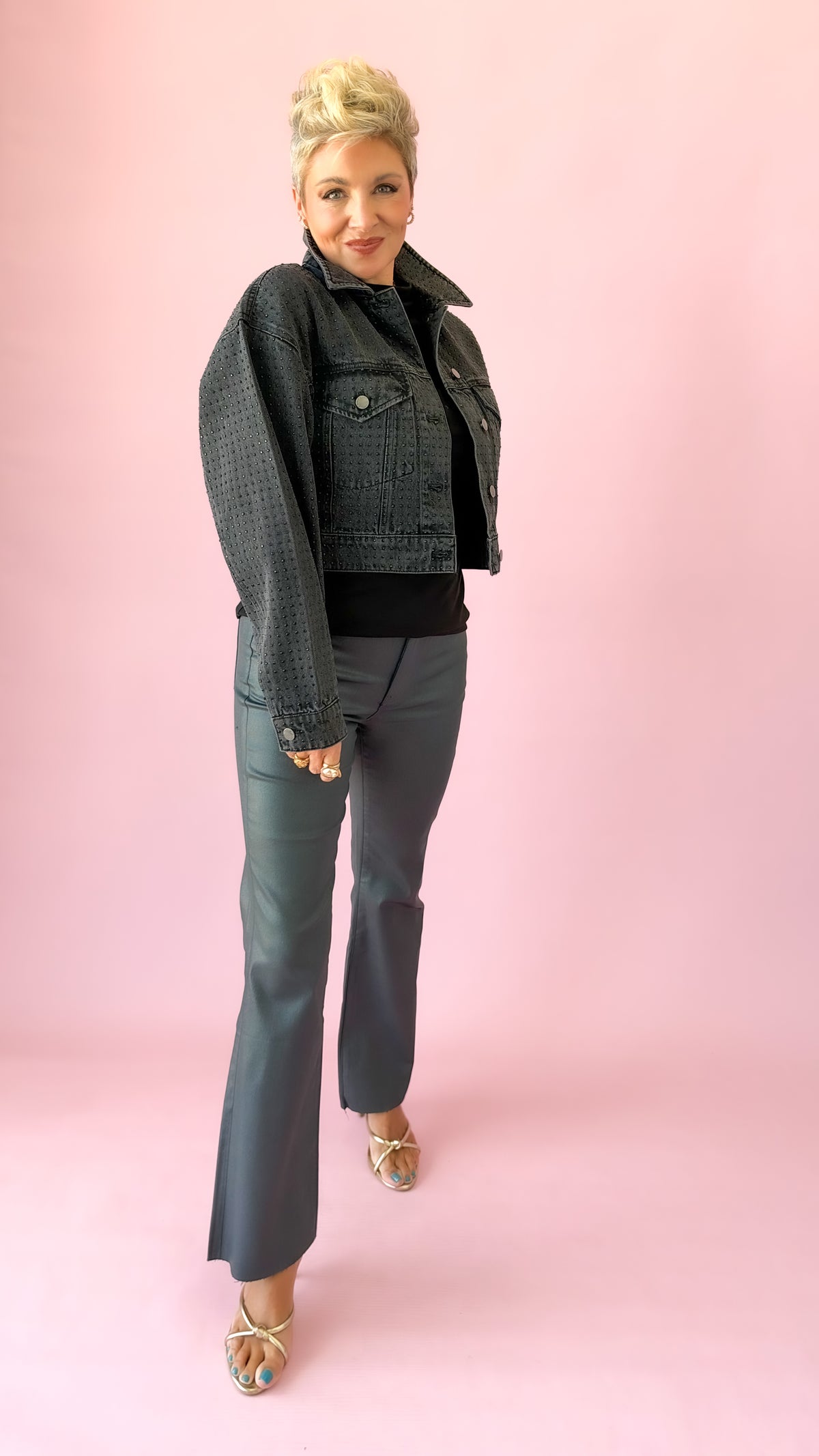 Silver Coated Kick Flare Jeans