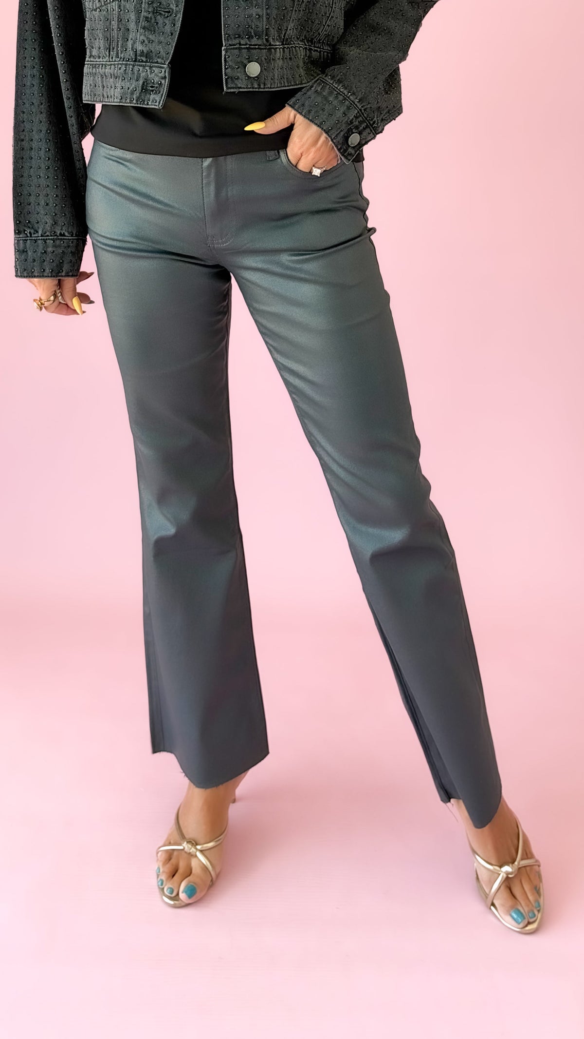 Silver Coated Kick Flare Jeans