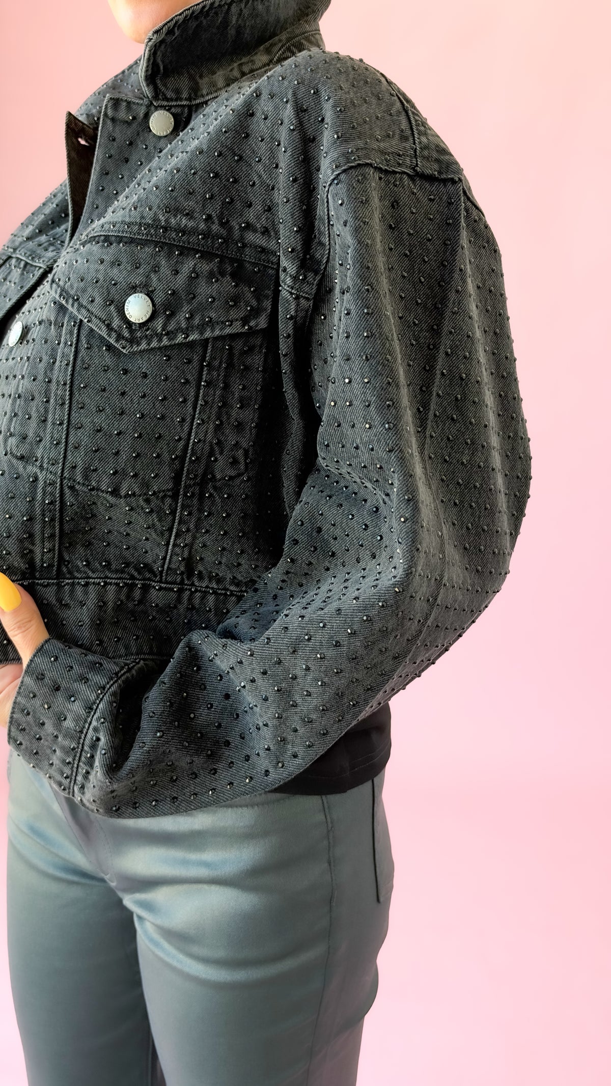 Rhinestone Black Denim Jacket