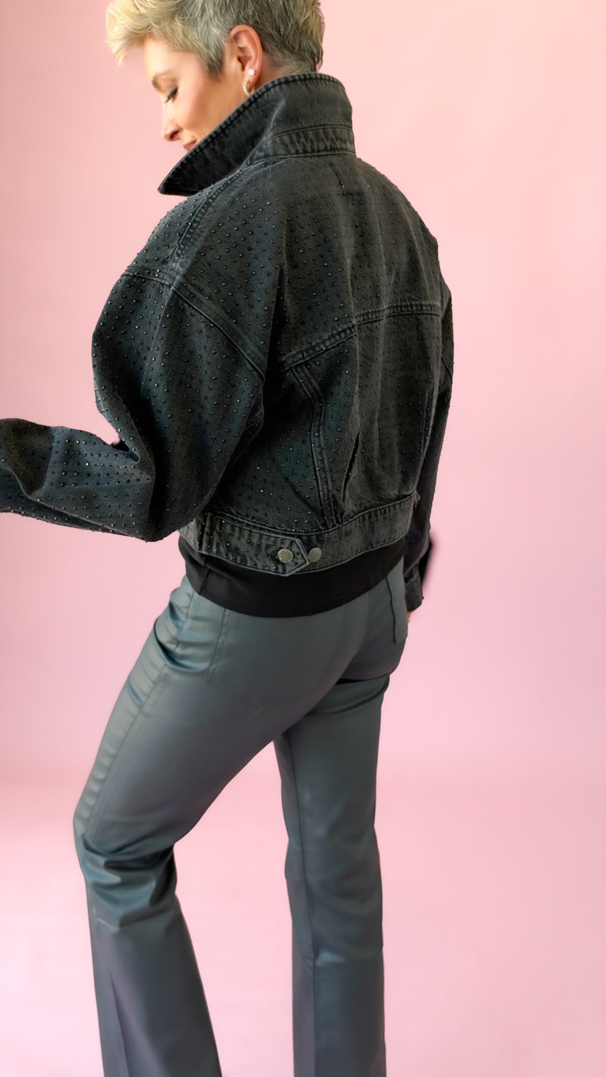 Rhinestone Black Denim Jacket
