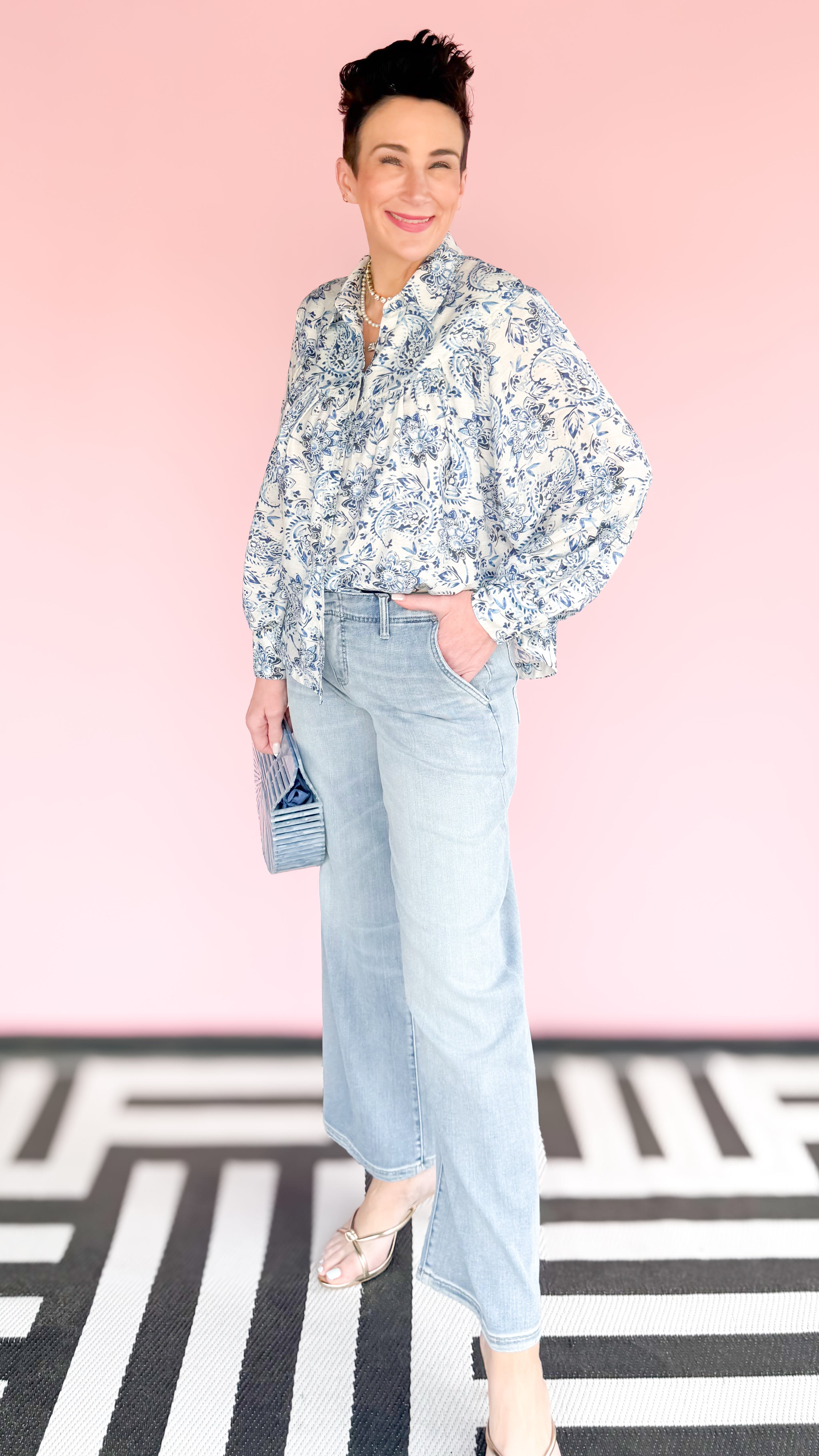 Elegant French Blue Printed Blouse - The BLVD
