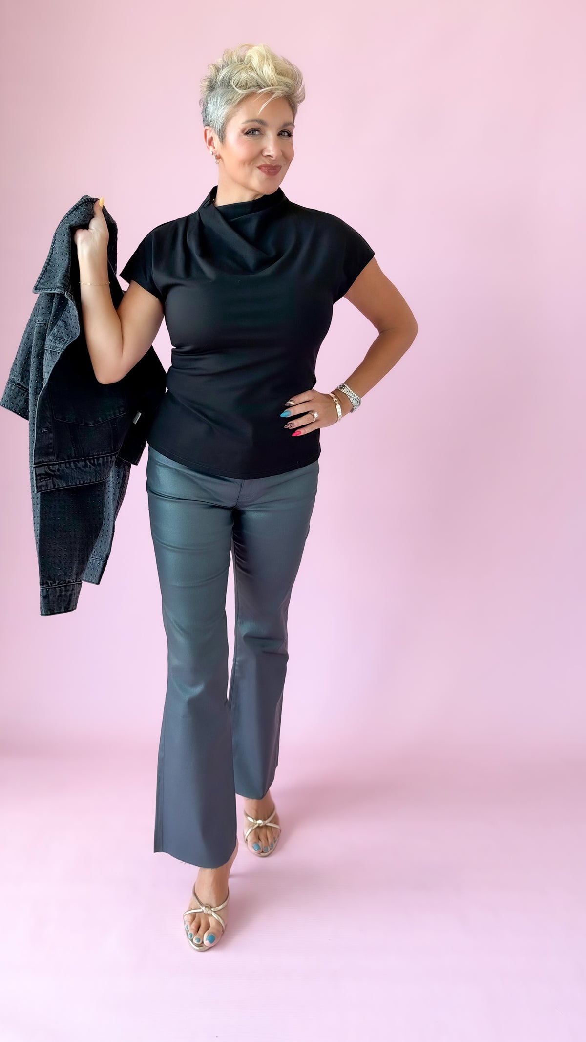 Mock Neck Cap Sleeve Top/Black