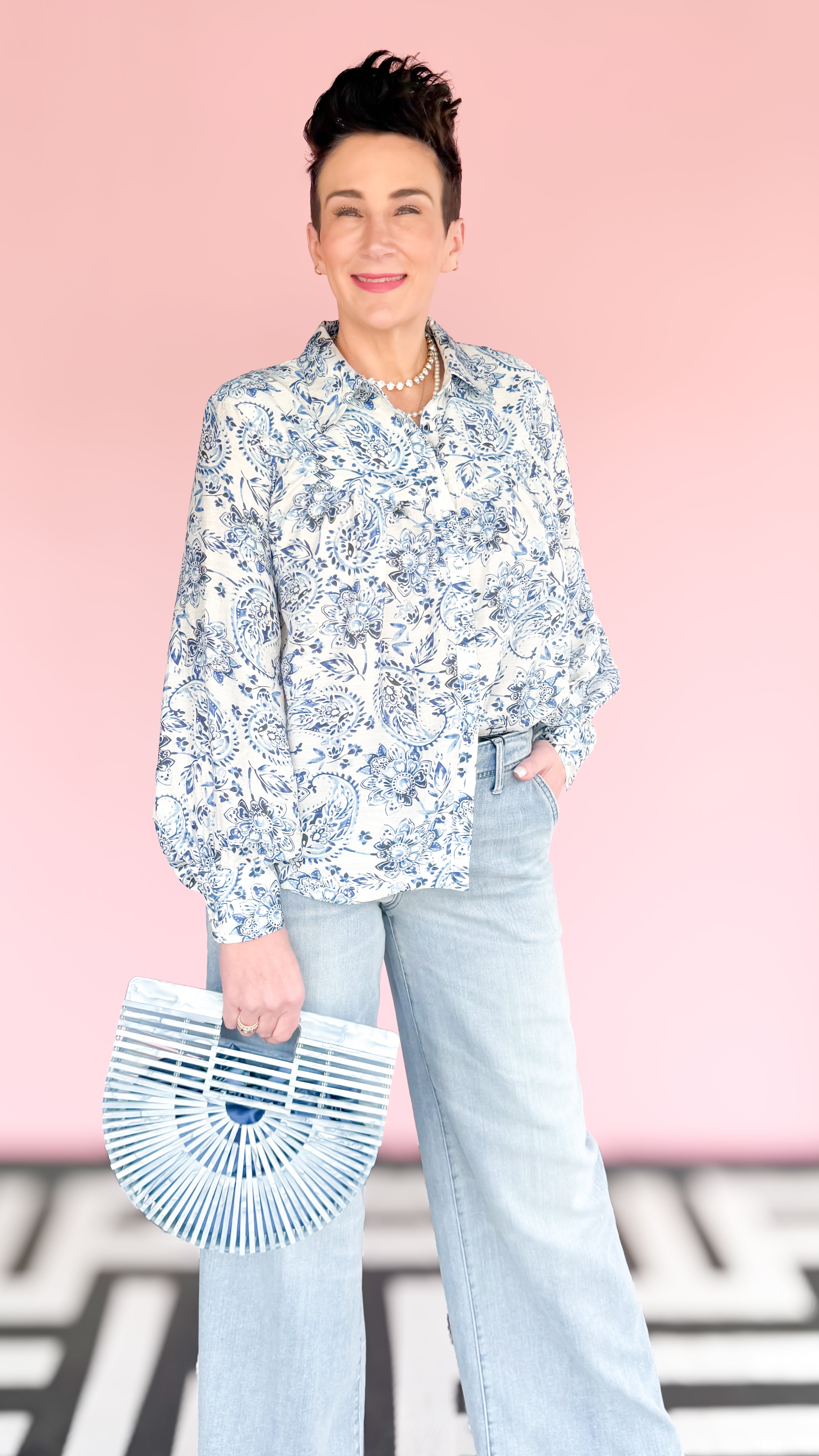 Elegant French Blue Printed Blouse - The BLVD