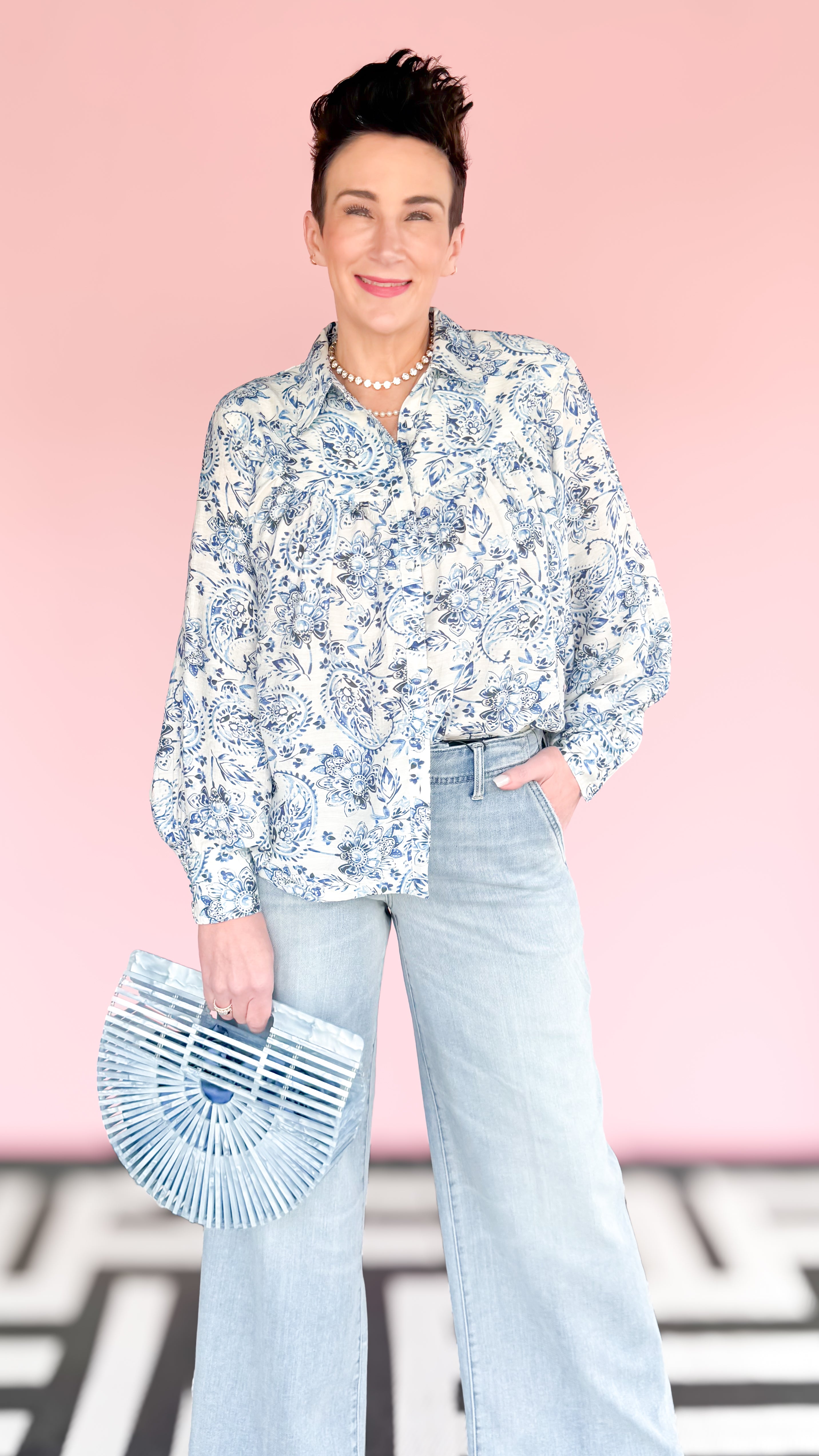 Elegant French Blue Printed Blouse - The BLVD