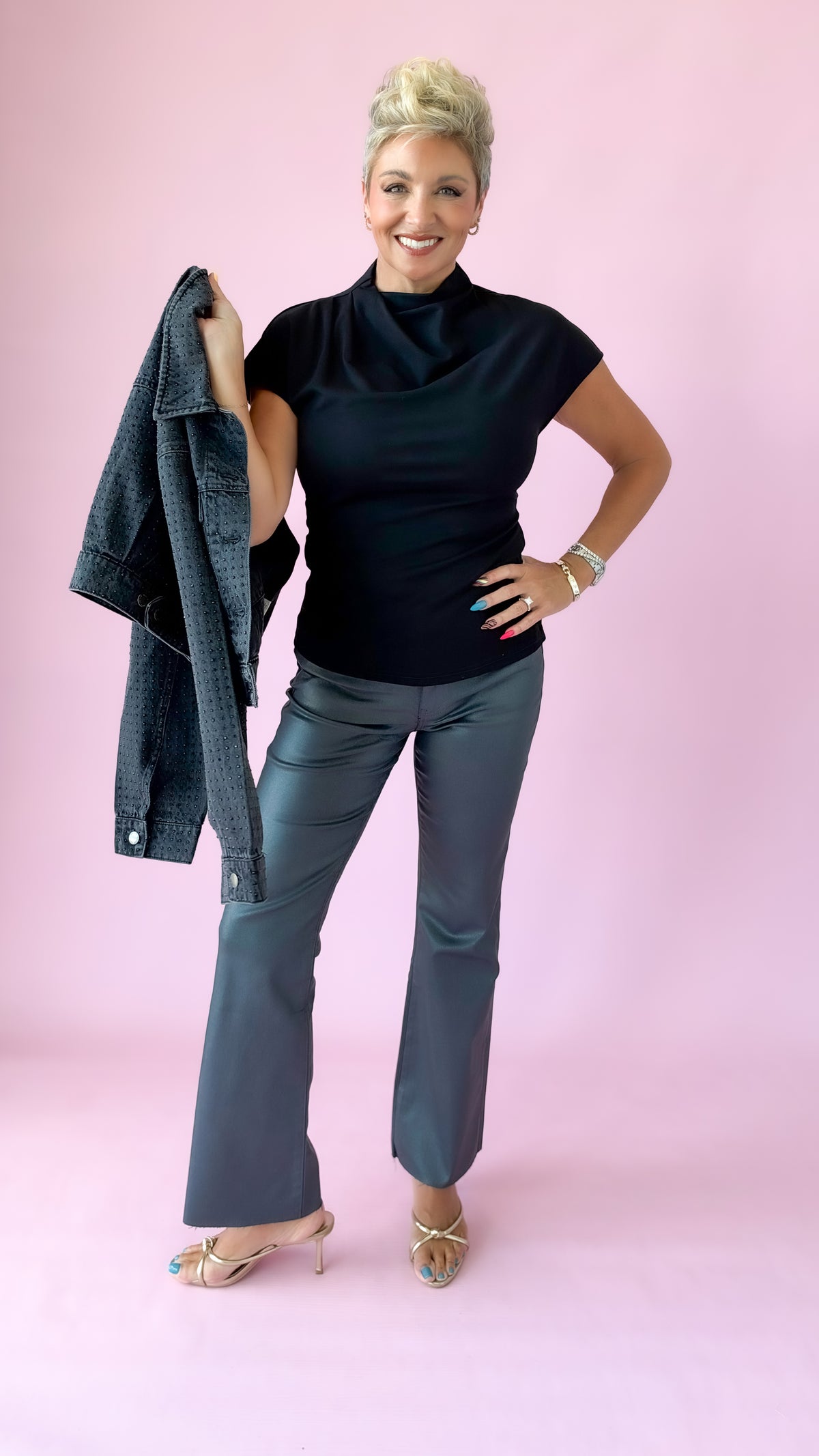 Mock Neck Cap Sleeve Top/Black