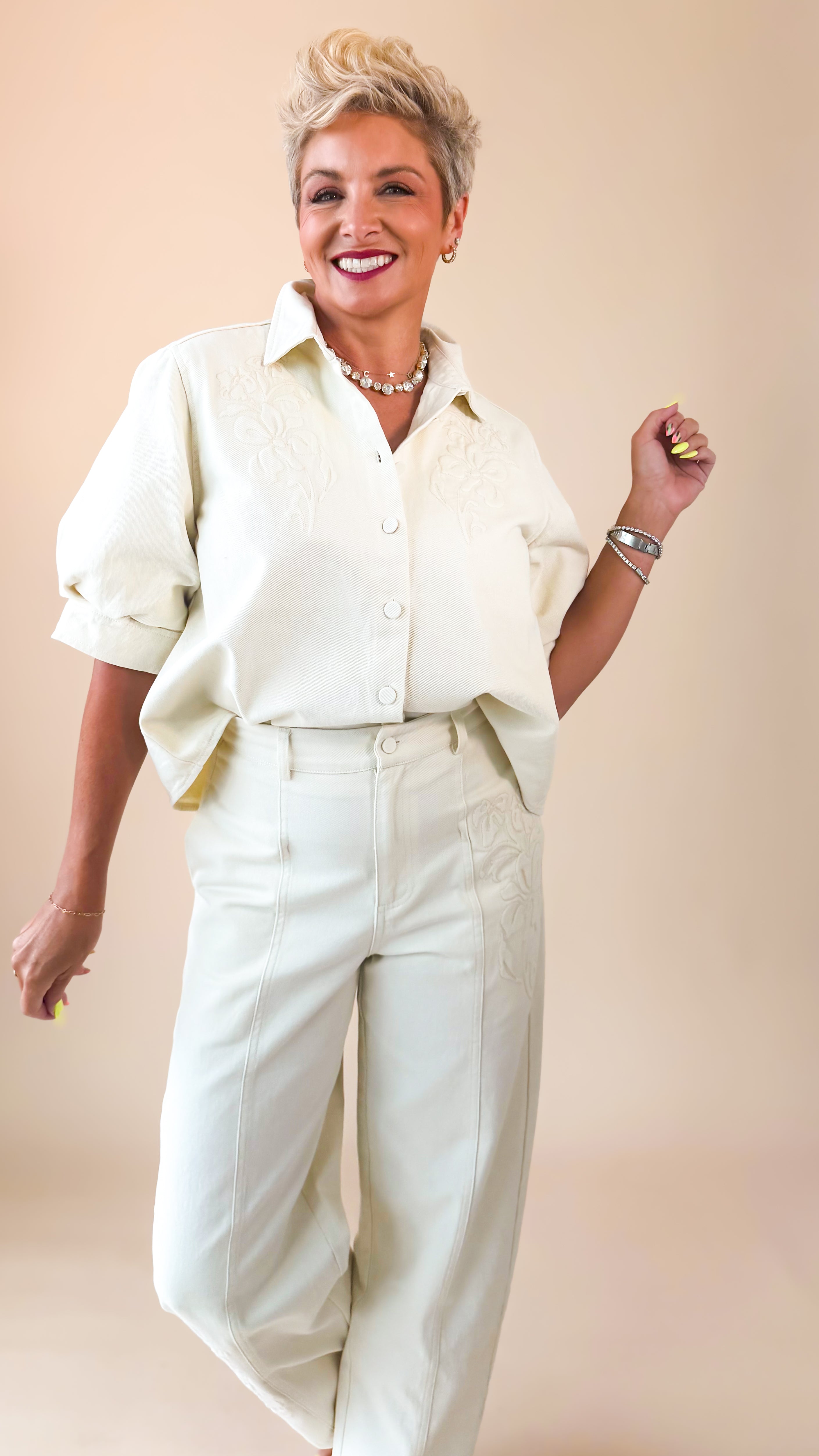 Emma Embossed Denim Blouse