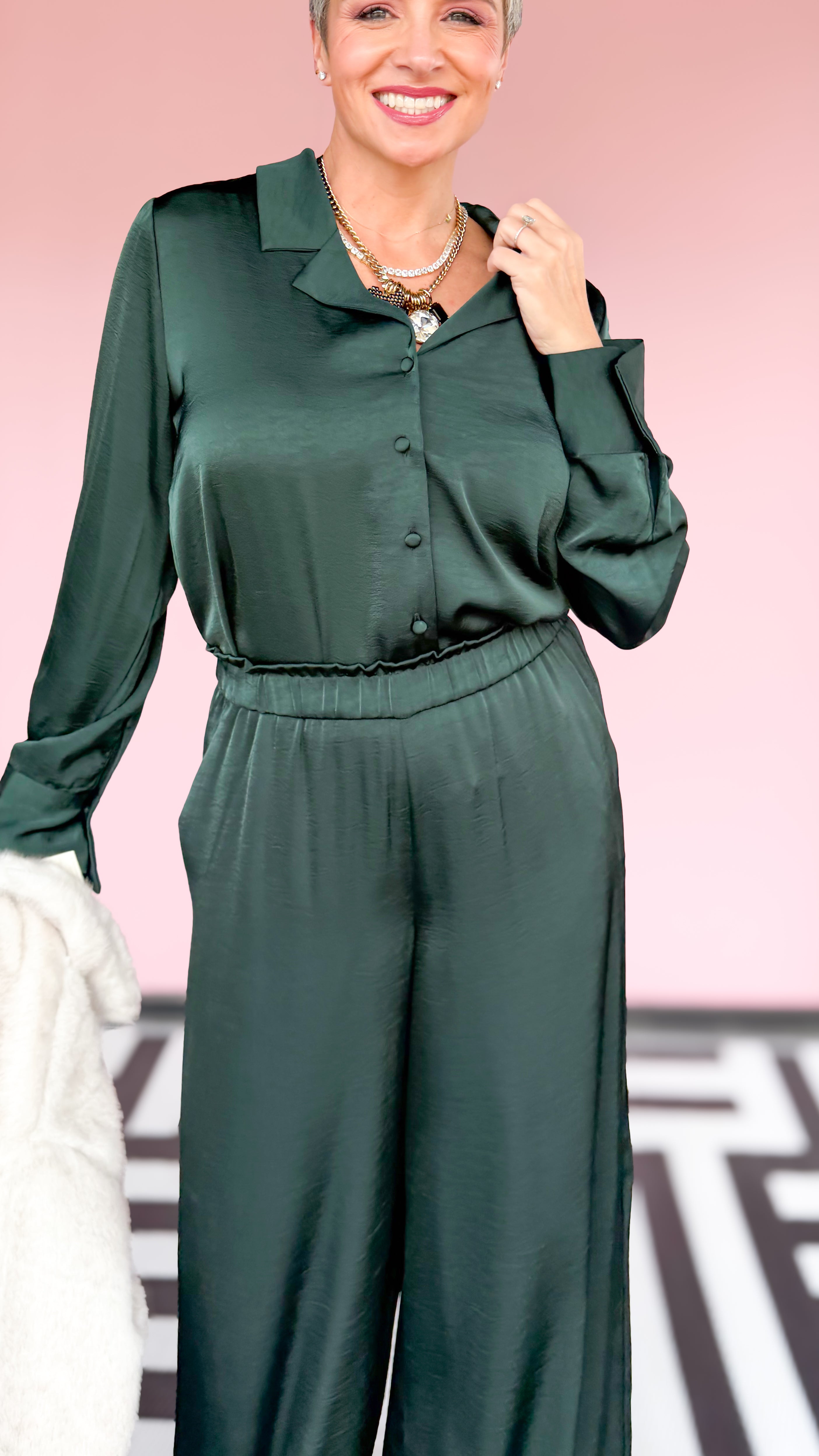 Ana Satin Blouse/Green