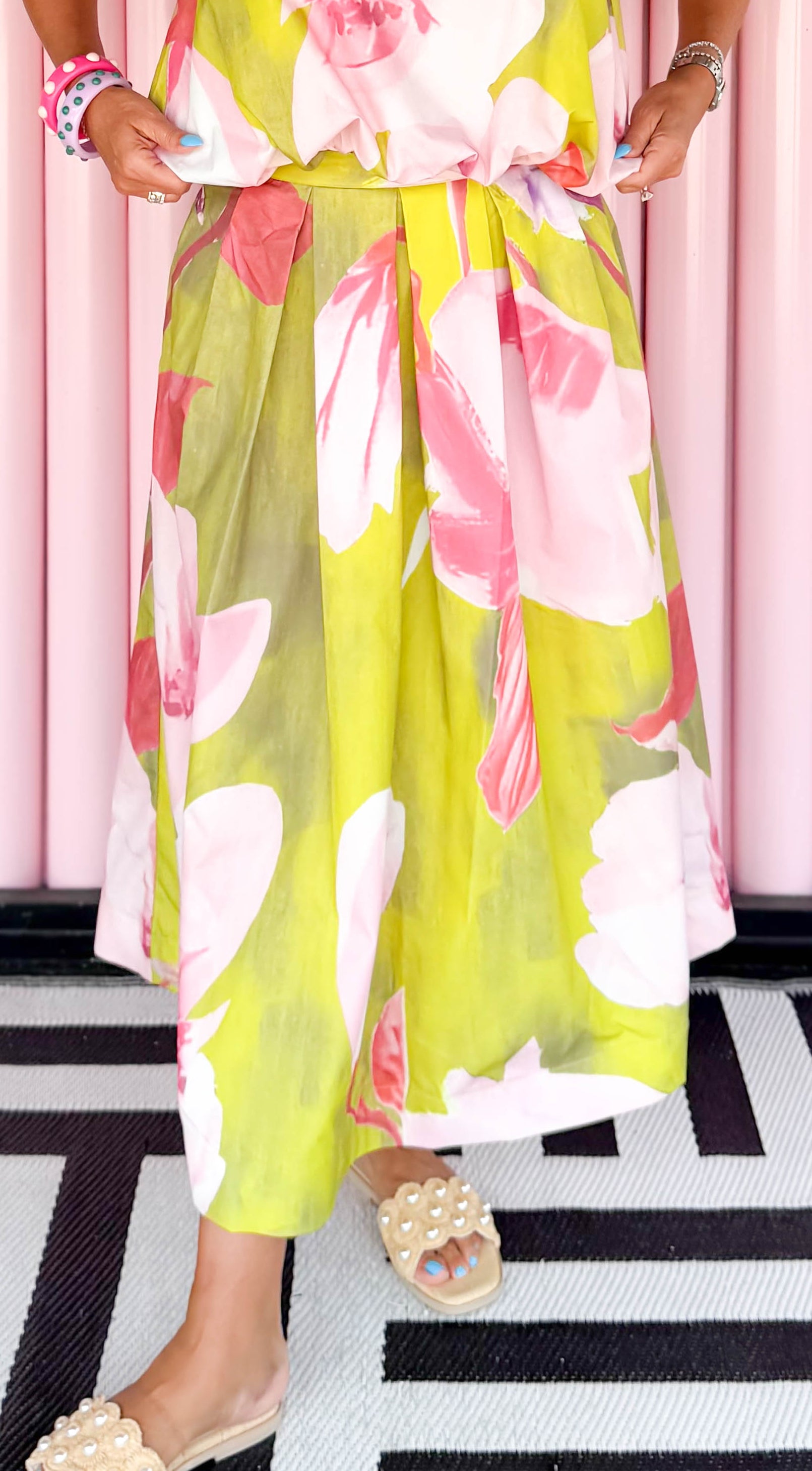 Floral Pleated Midi Skirt