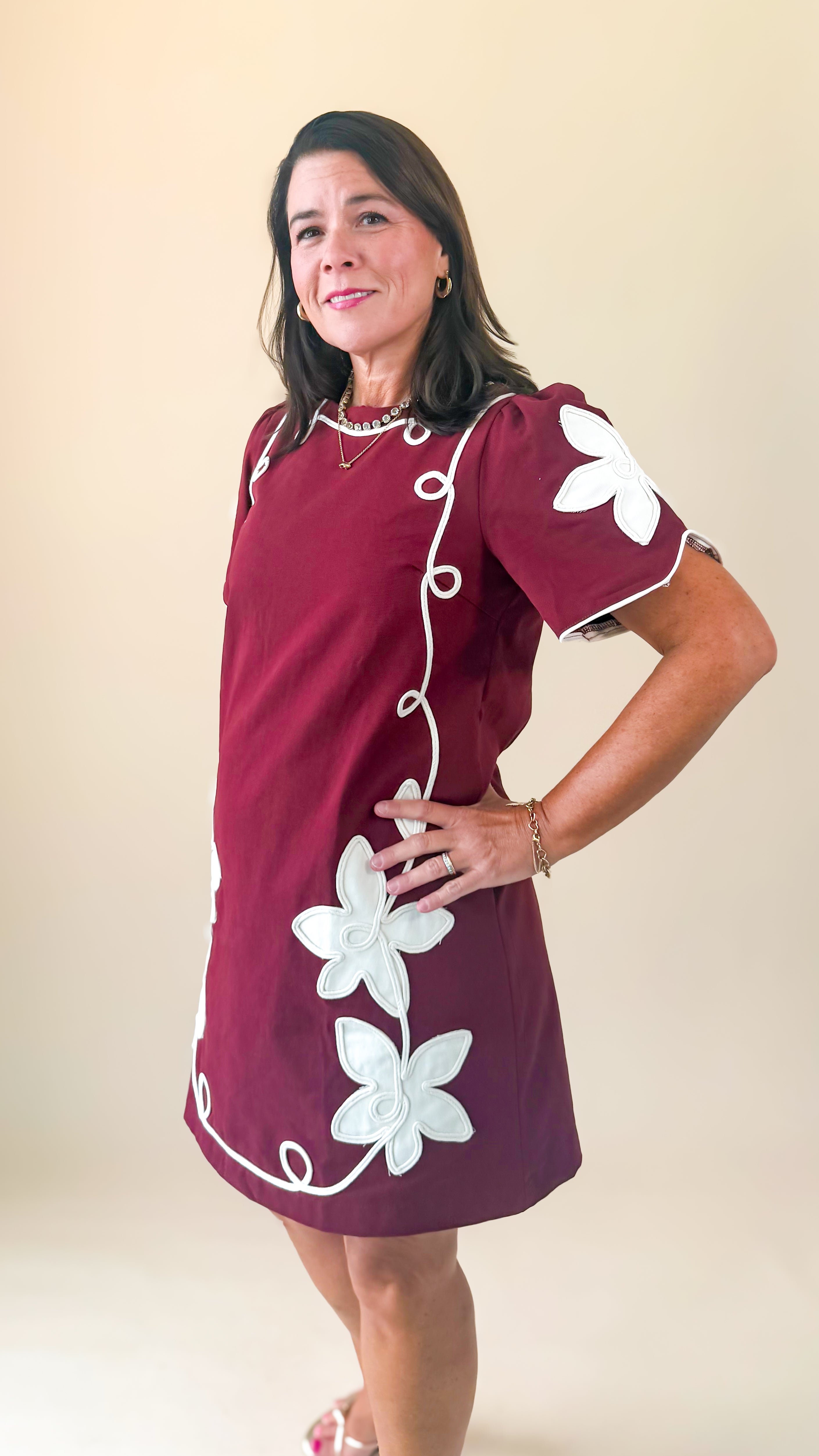 Embroidered Mini Dress/Merlot