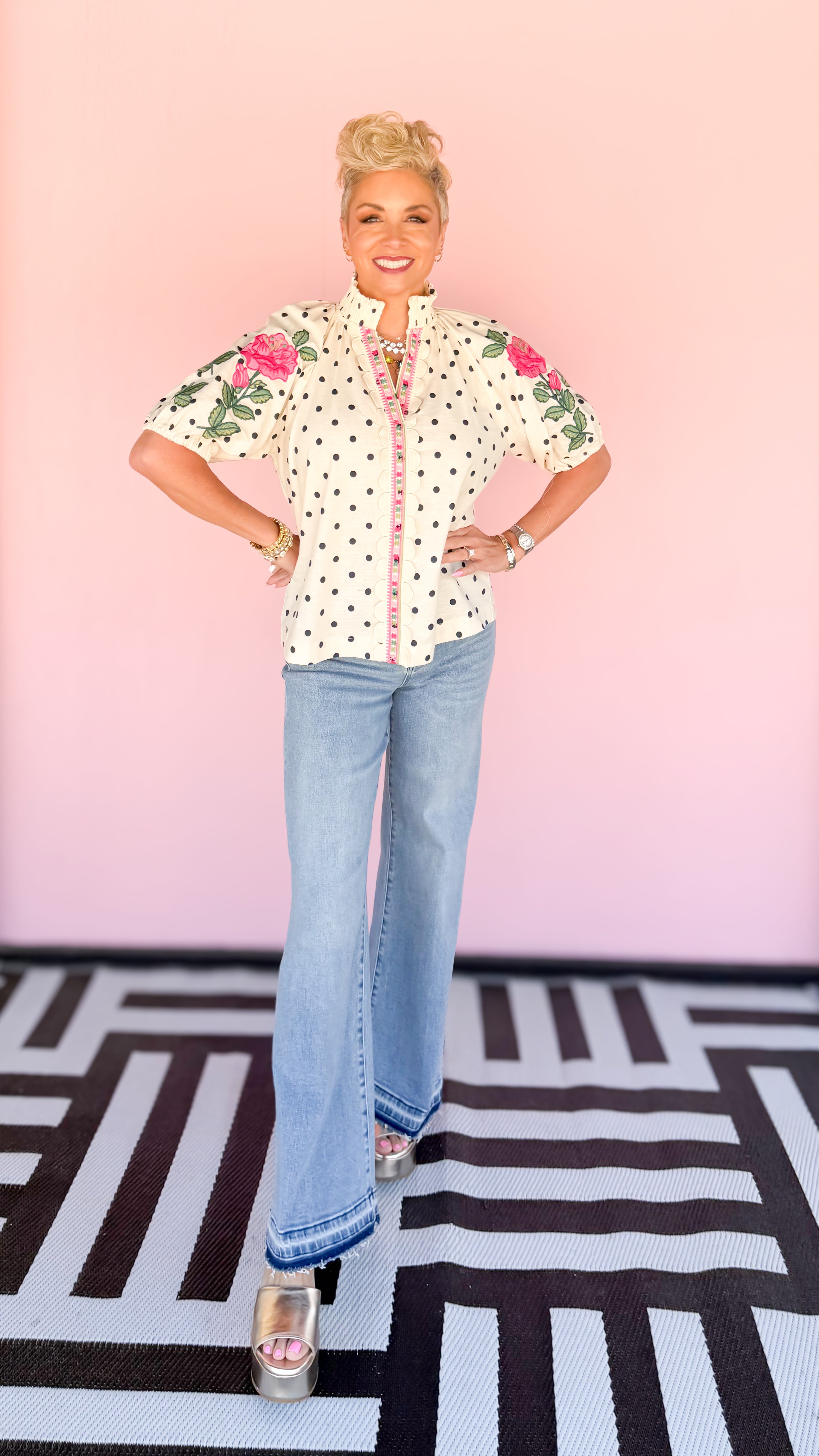 Puff Sleeve Polka Dot Linen Blouse - The BLVD