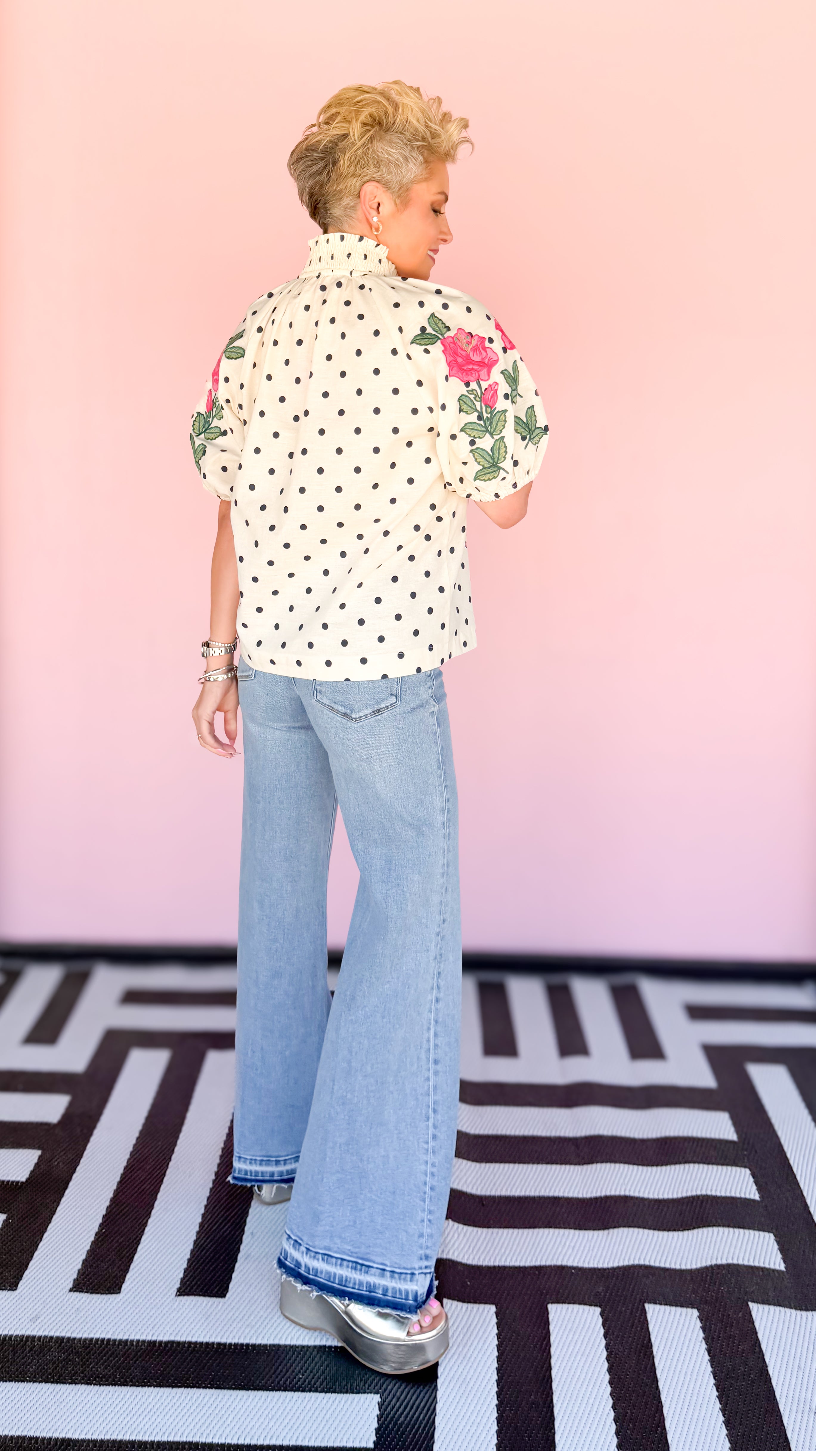 Puff Sleeve Polka Dot Linen Blouse - The BLVD