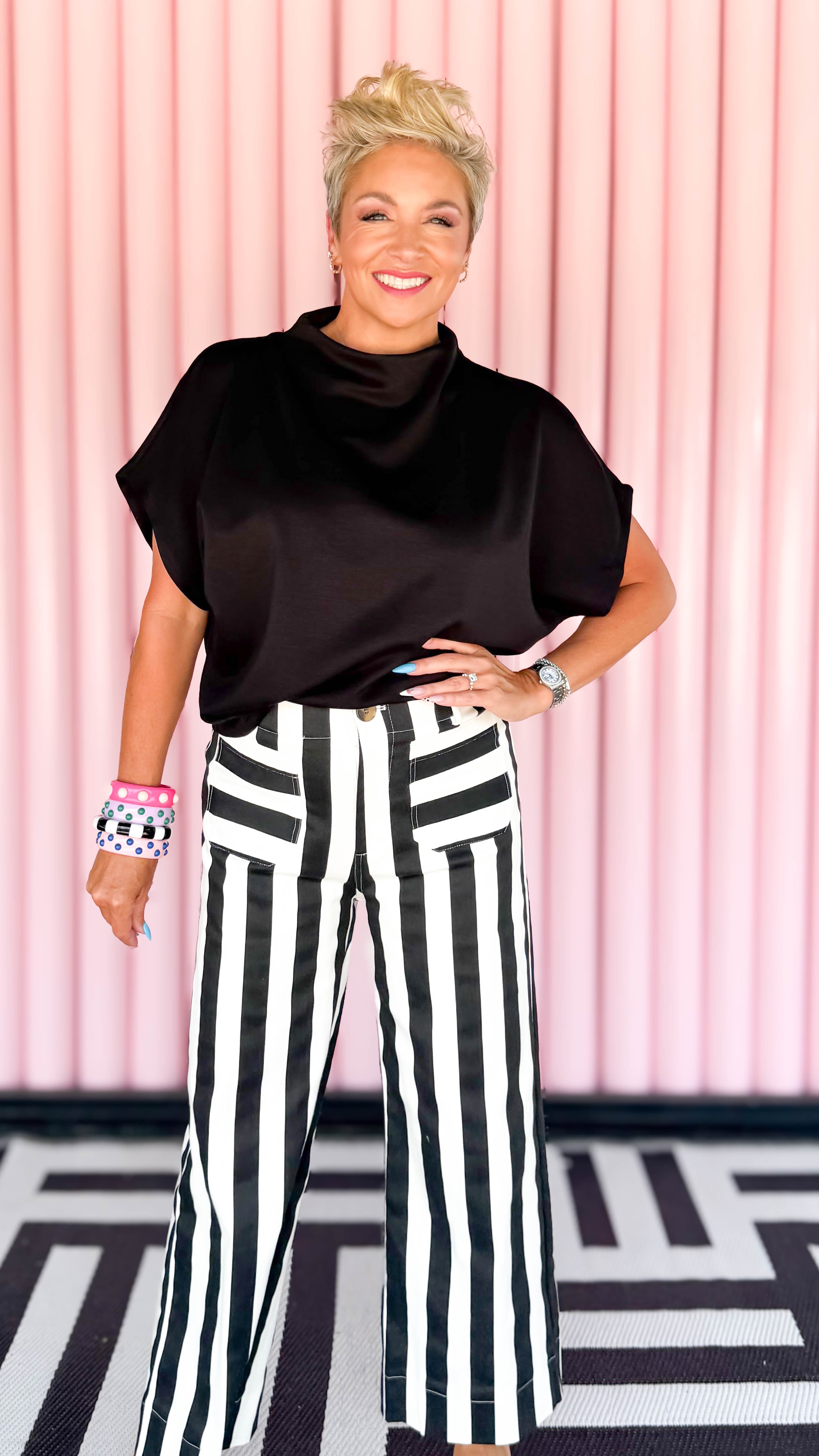 Colette Cropped Striped Pant/Black